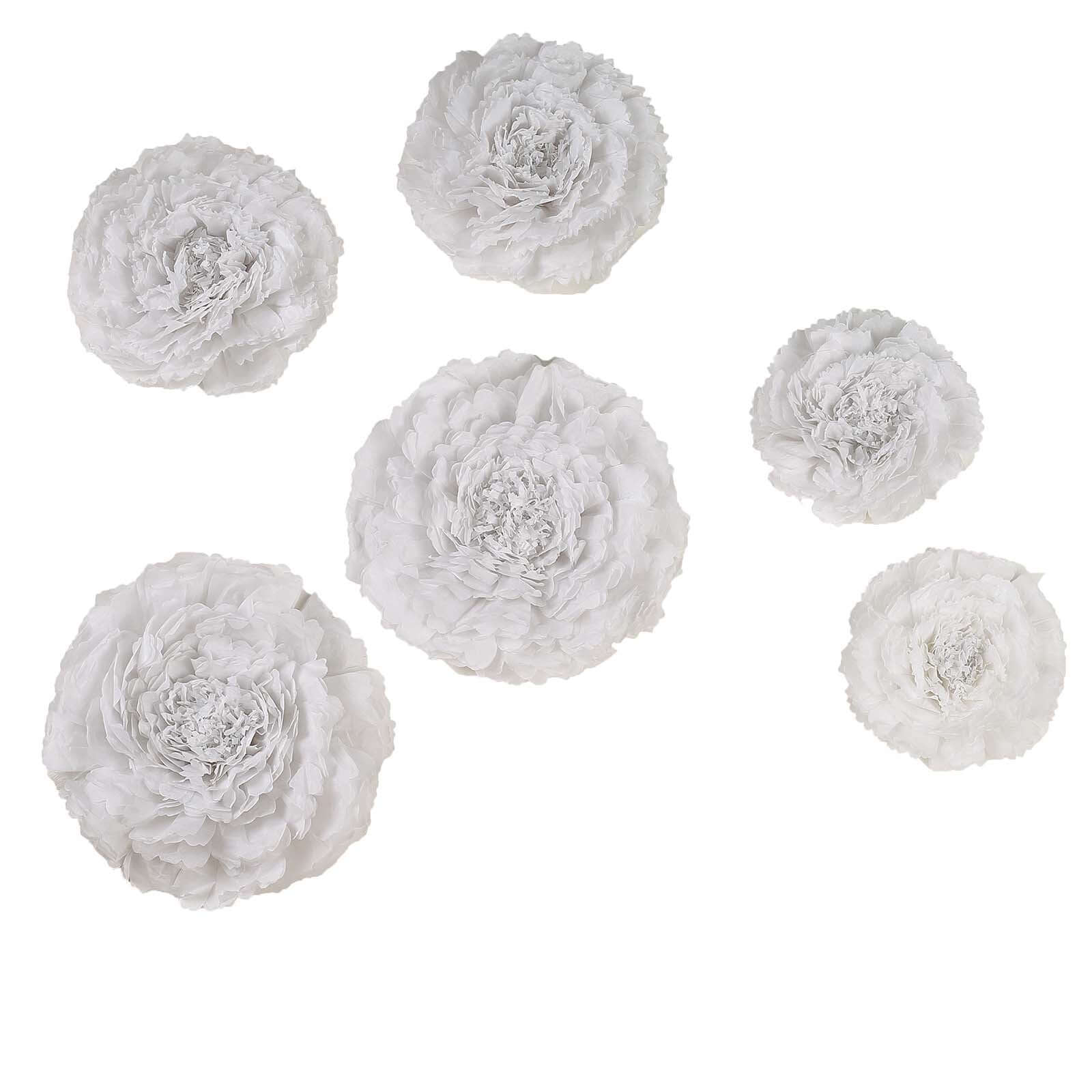 Set of 6 White Giant Carnation 3D Paper Flowers Wall Decor - 12,16,20