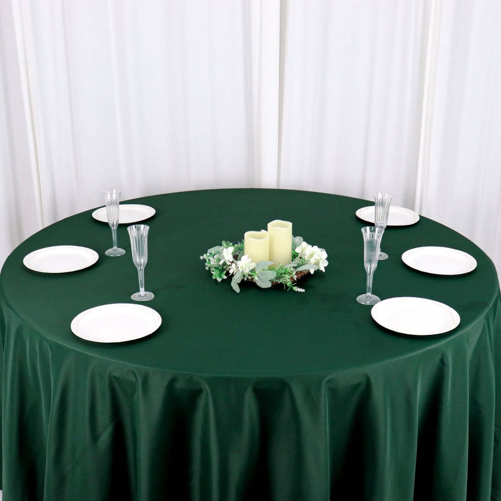 Polyester 120 Round Tablecloth Hunter Emerald Green - Seamless Wrinkle-Resistant Table Cover