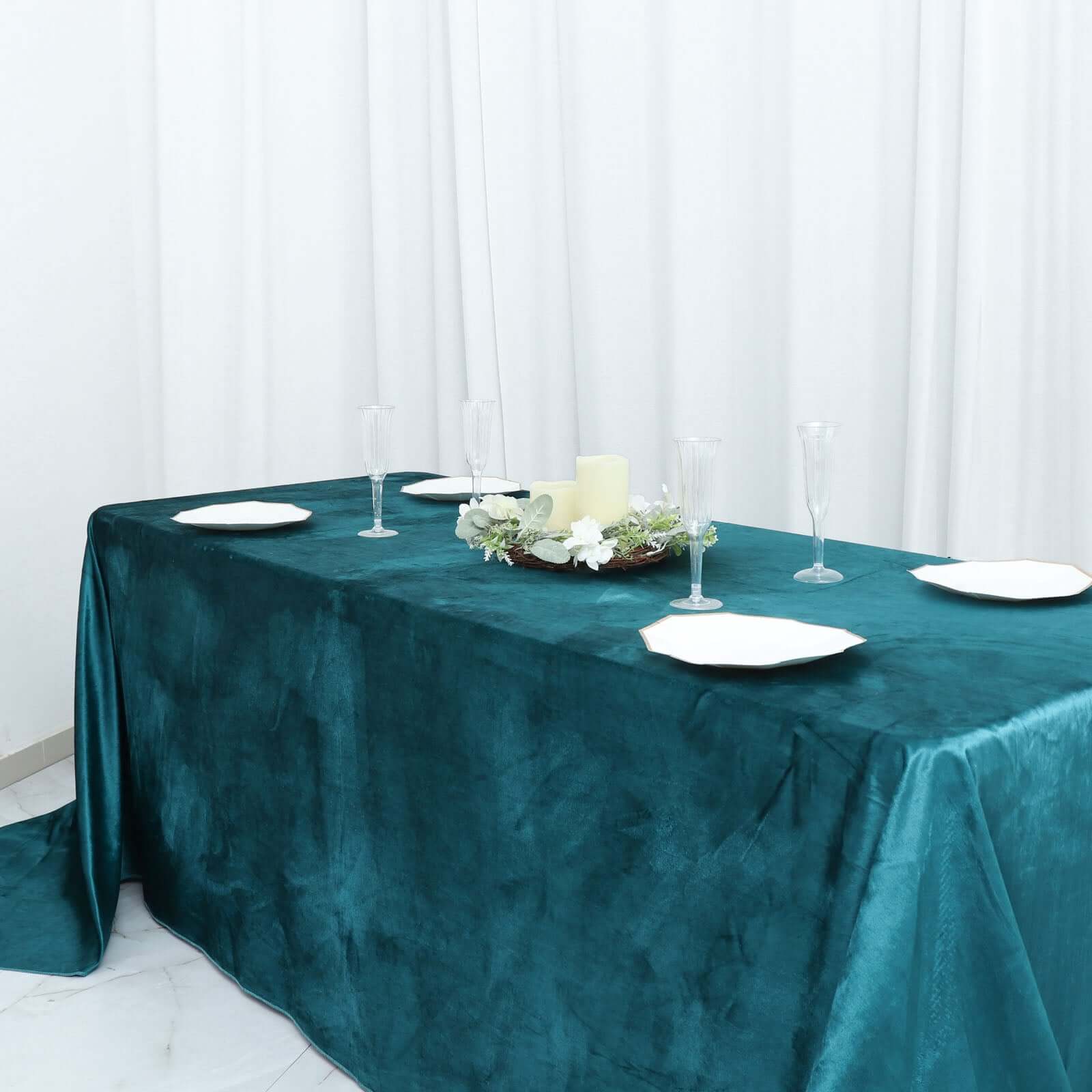 Premium Velvet 90x156 Rectangle Tablecloth Hunter Peacock Teal - Reusable Soft & Seamless Table Cover