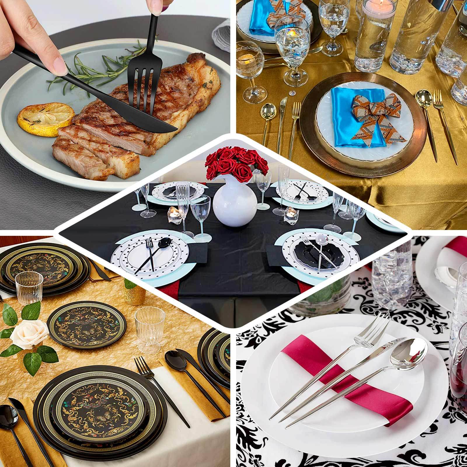 24 Pack 8 Glossy Gold Heavy Duty Plastic Silverware Forks Cutlery, Premium Disposable Sleek Flatware