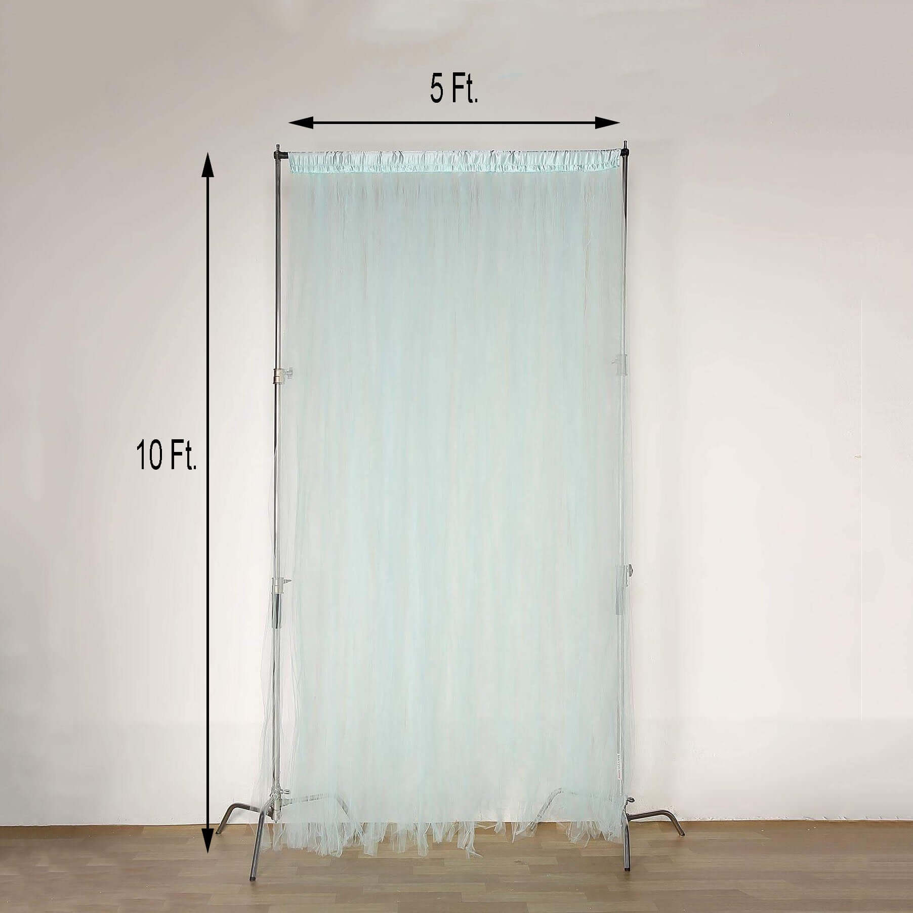 5ftx10ft Light Blue Dual Sided Sheer Tulle Event Curtain Drapes With Satin Header, Rod Ready Backdrop Event Panel