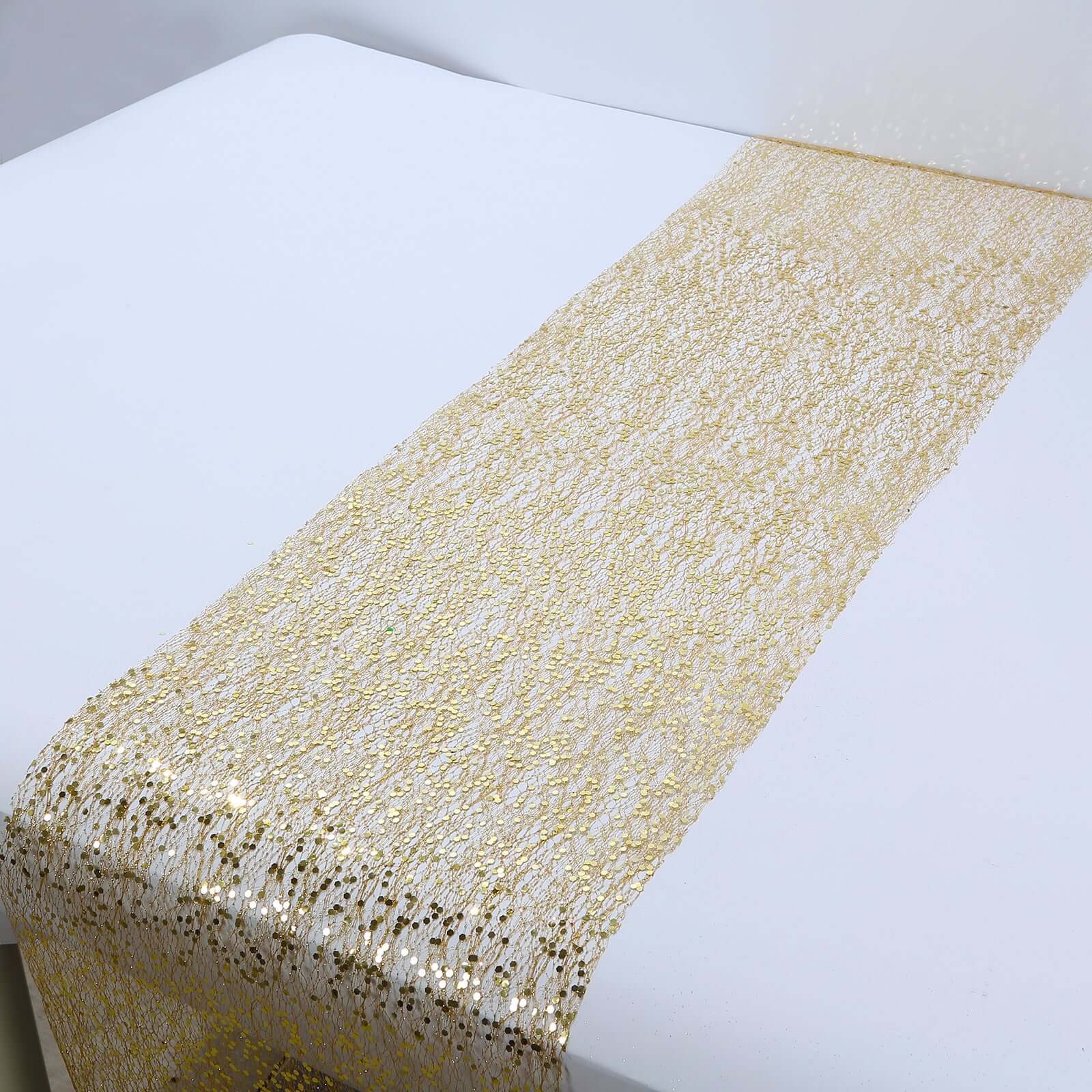 Mesh 11x108 Table Runner Metallic Gold - Sequin Design for Convenient Event Decoration