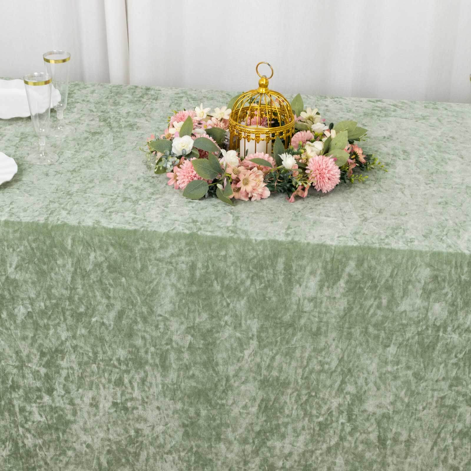 Premium Crushed Velvet 90x132 Rectangle Tablecloth Sage Green - Reusable Soft & Seamless Table Cover