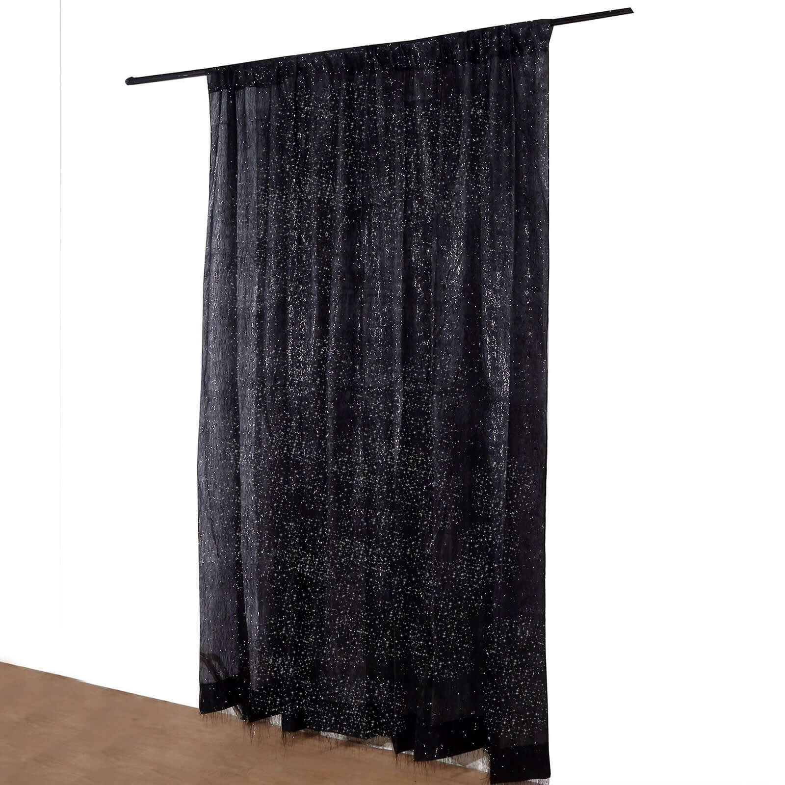 8ft Black Metallic Fringe Shag Event Drapery Panel, Shimmery Tinsel Polyester Divider Backdrop Curtain