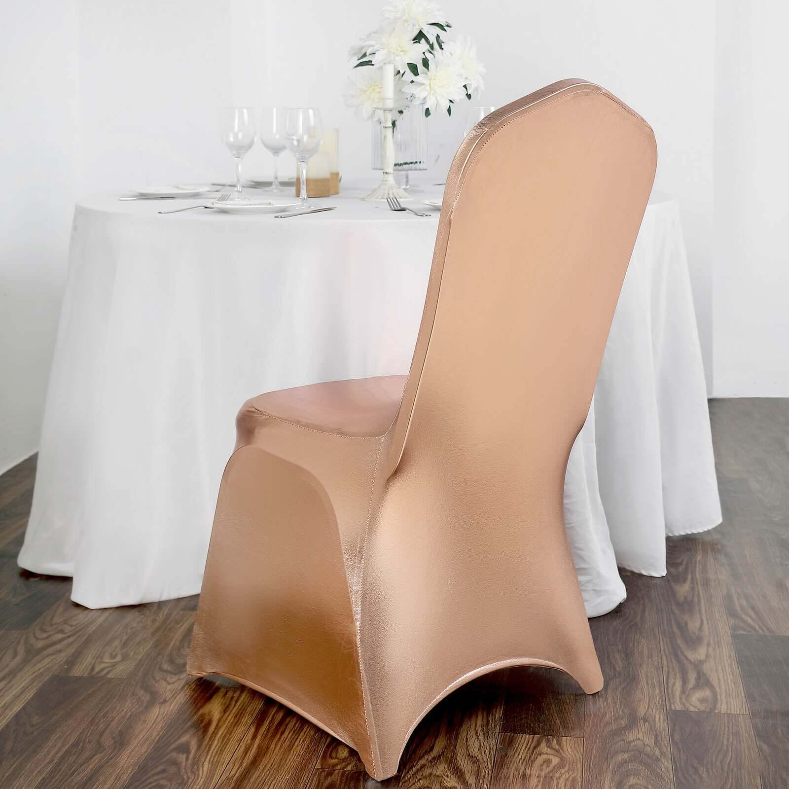 Spandex Banquet Chair Cover Metallic Rose Gold - Glittering Fitted Slipcover