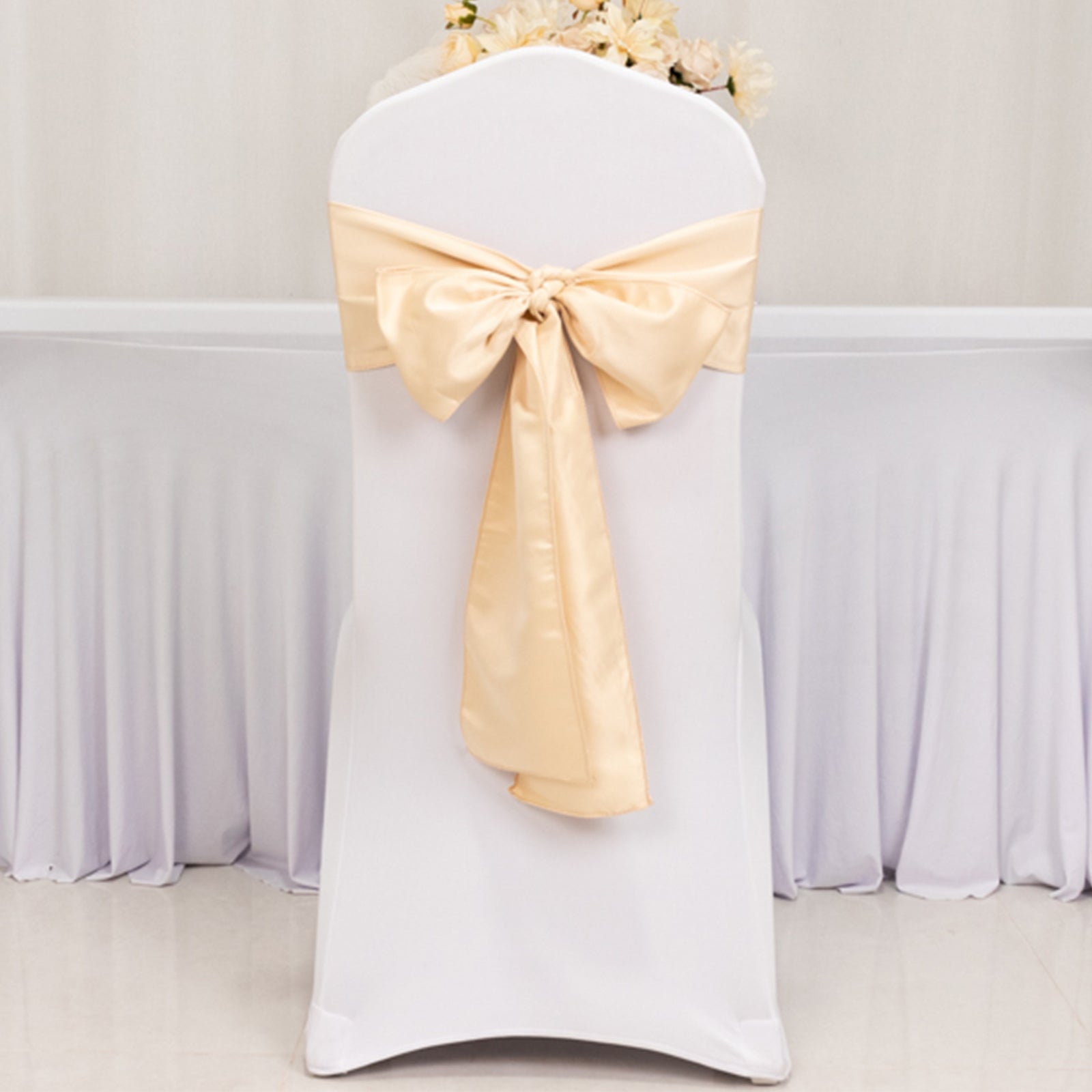 5 Pack Lamour Satin 6x106 Chair Sashes Beige - Stylish Reusable Decorative Bows