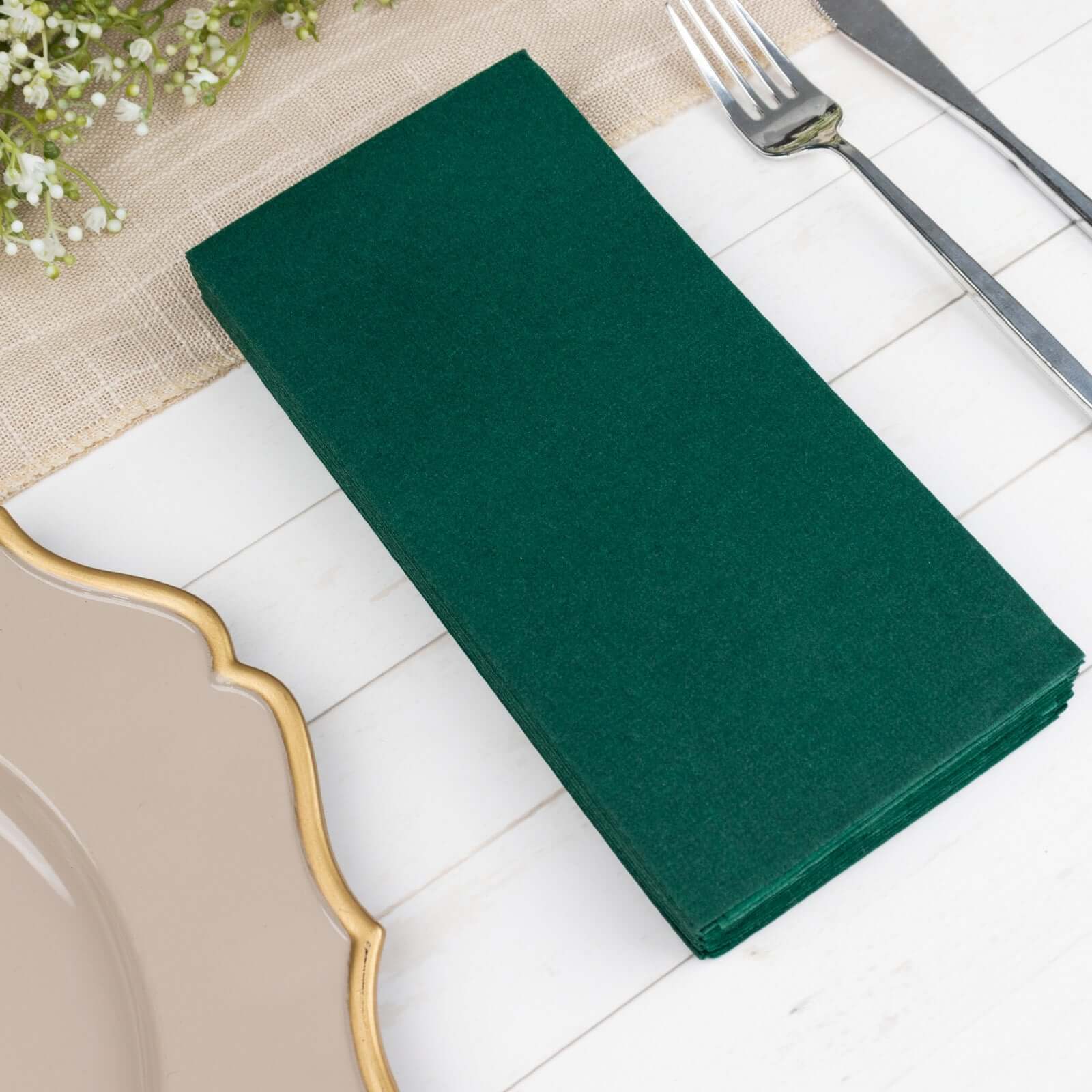 20-Pack Paper Linen-Like Napkins Hunter Emerald Green - Disposable Hygienic Airlaid Guest Towels 8.5x4