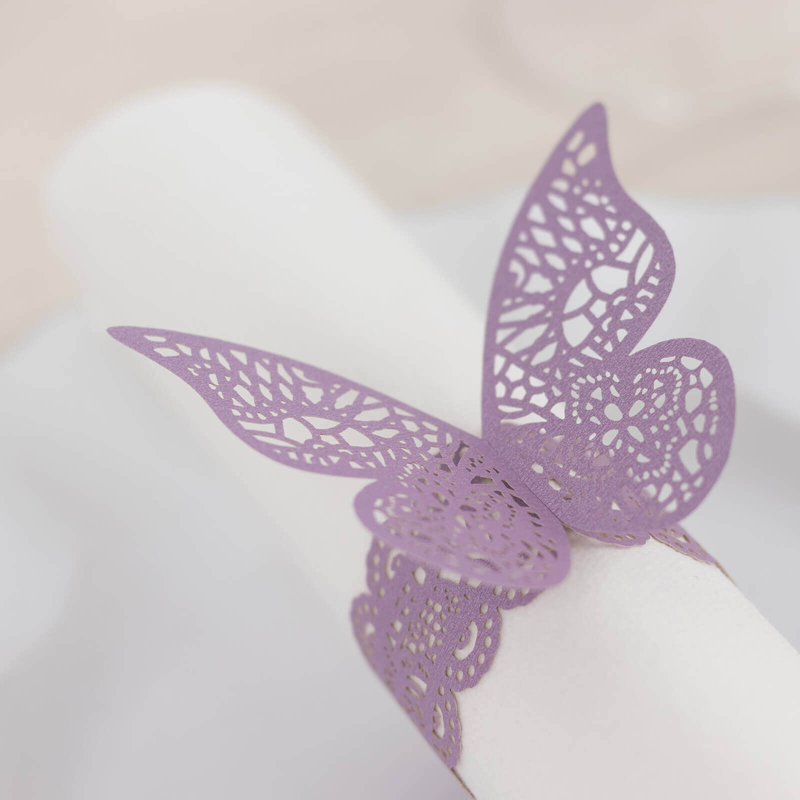 12-Pack Paper Napkin Rings Laser Cut Butterfly Lavender Shimmery - Decorative Serviette Holders