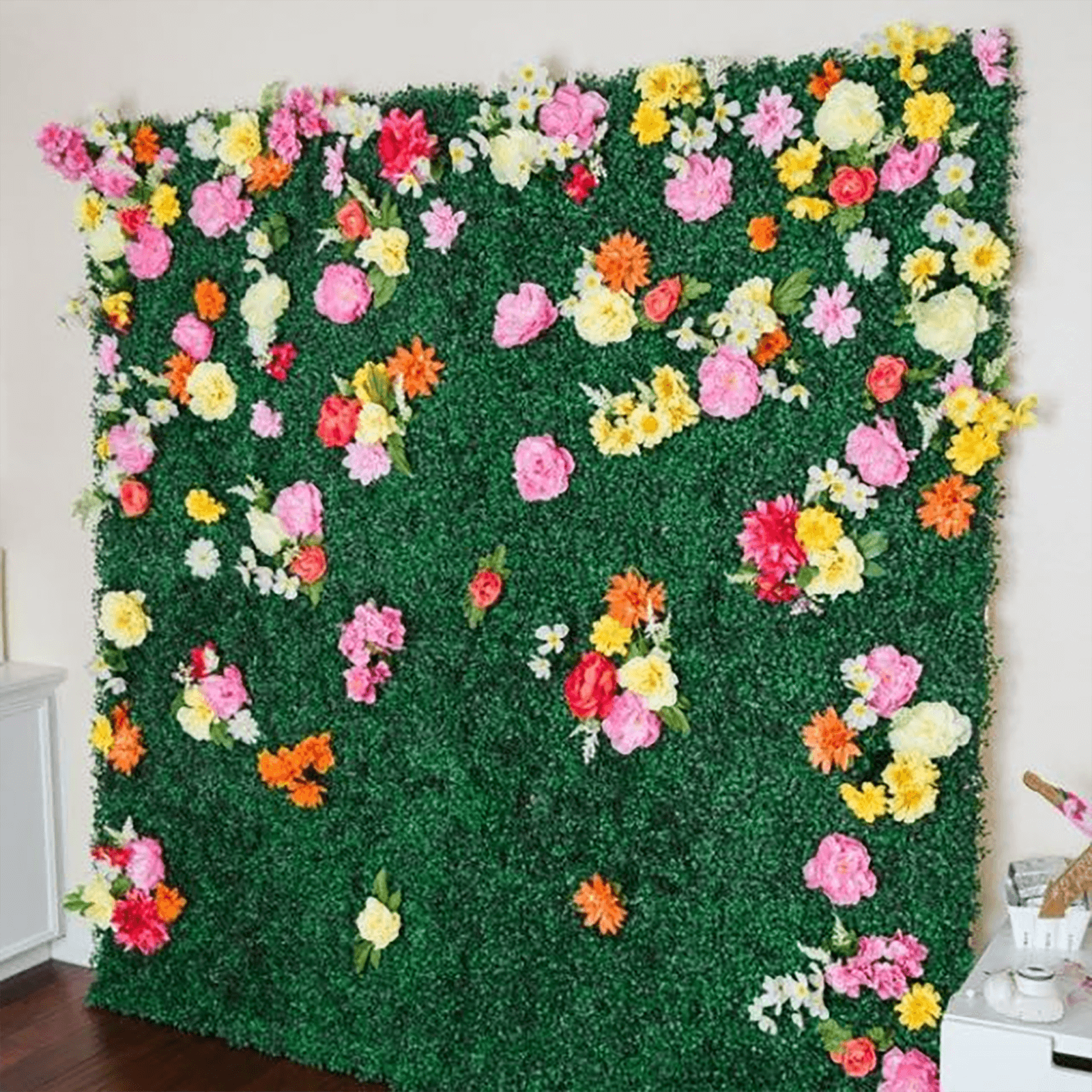 11 Sq ft. Artificial Baby Green Boxwood Hedge Garden Wall Backdrop Mat - 4 Panels