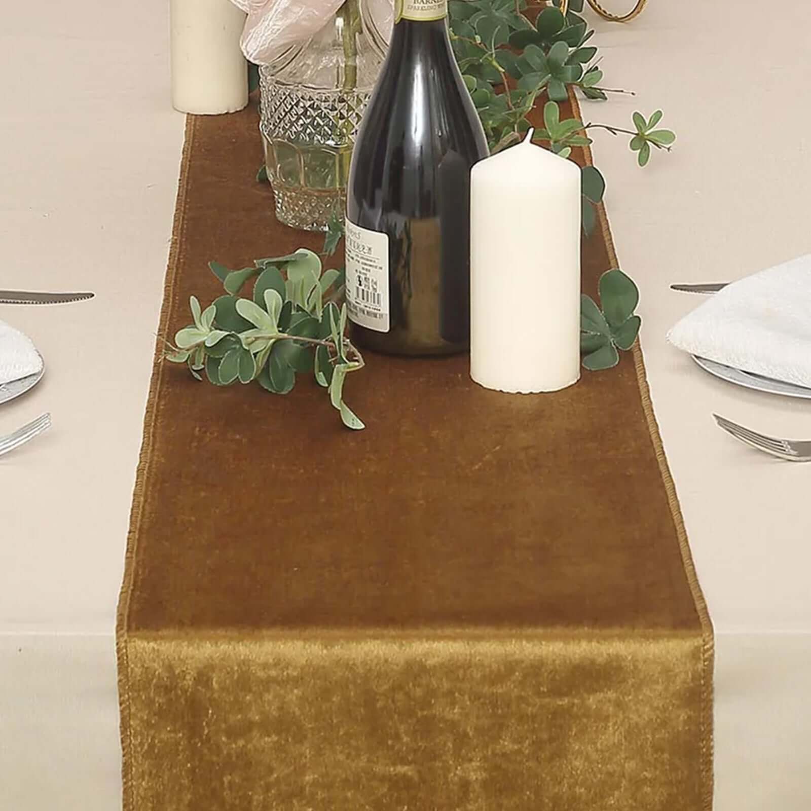 Premium Velvet 12x108 Table Runner Gold - Sheen Finish & Reusable Table Decor for Weddings & Events