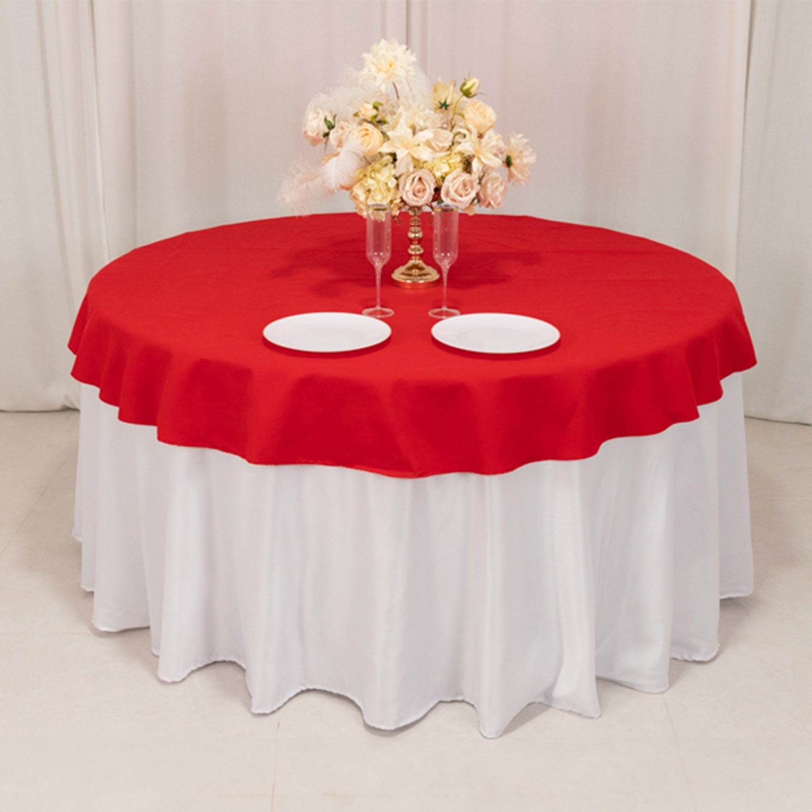 Cotton Blend 70 Round Tablecloth Red - Wrinkle-Resistant Table Cover