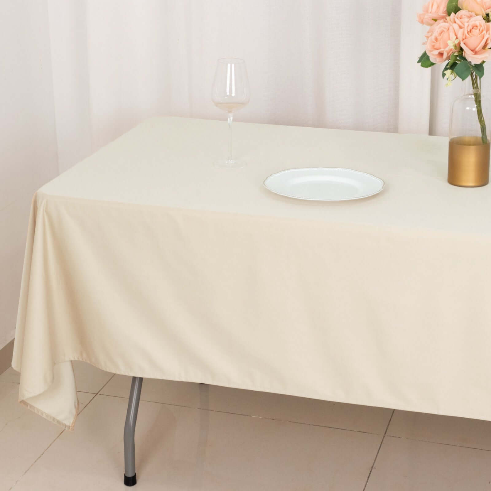 Premium Scuba Rectangular 60x102 Tablecloth Beige - Wrinkle Free & Stain Resistant Table Cover