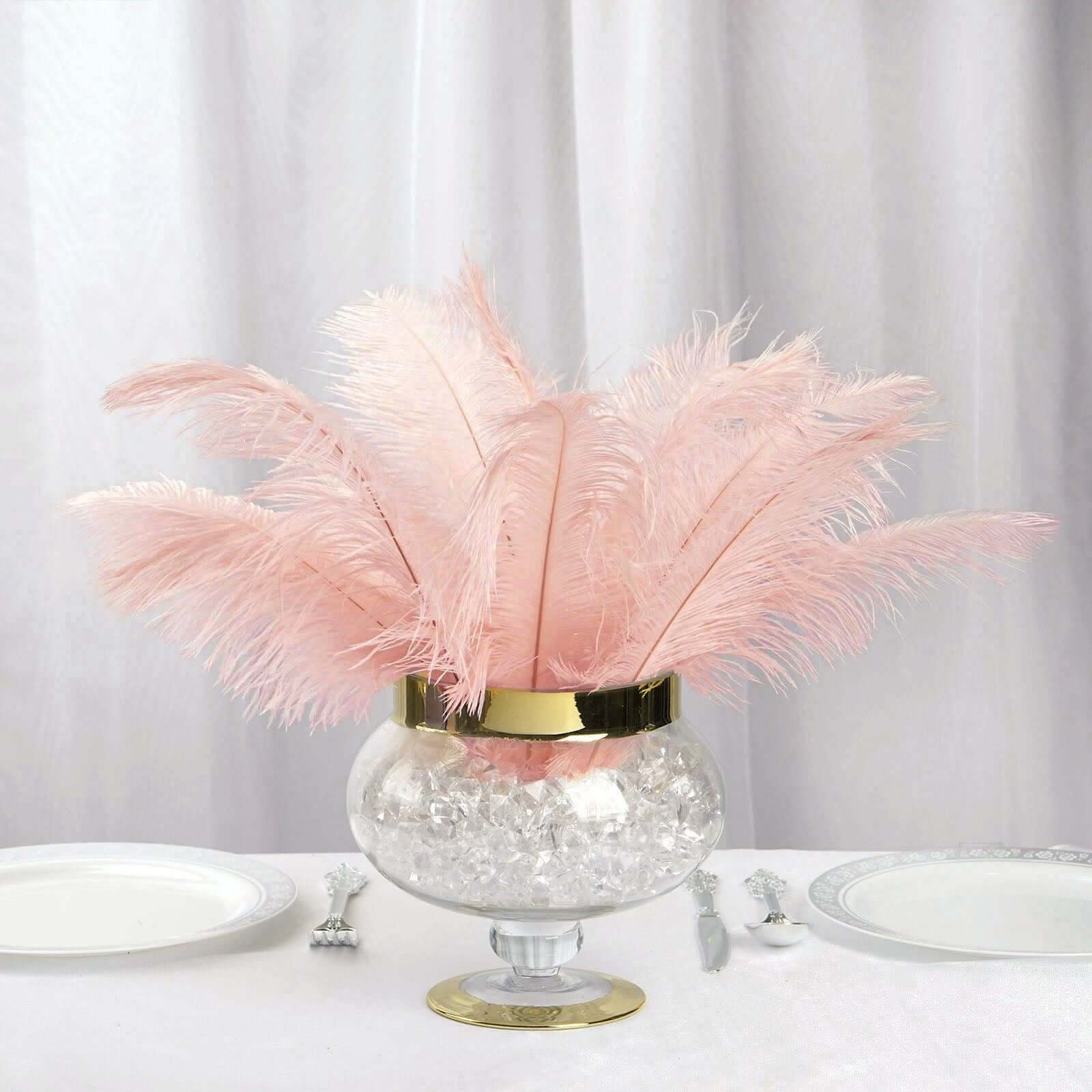 12 Pack 13-15 Rose Gold Natural Plume Real Ostrich Feathers, DIY Centerpiece Fillers