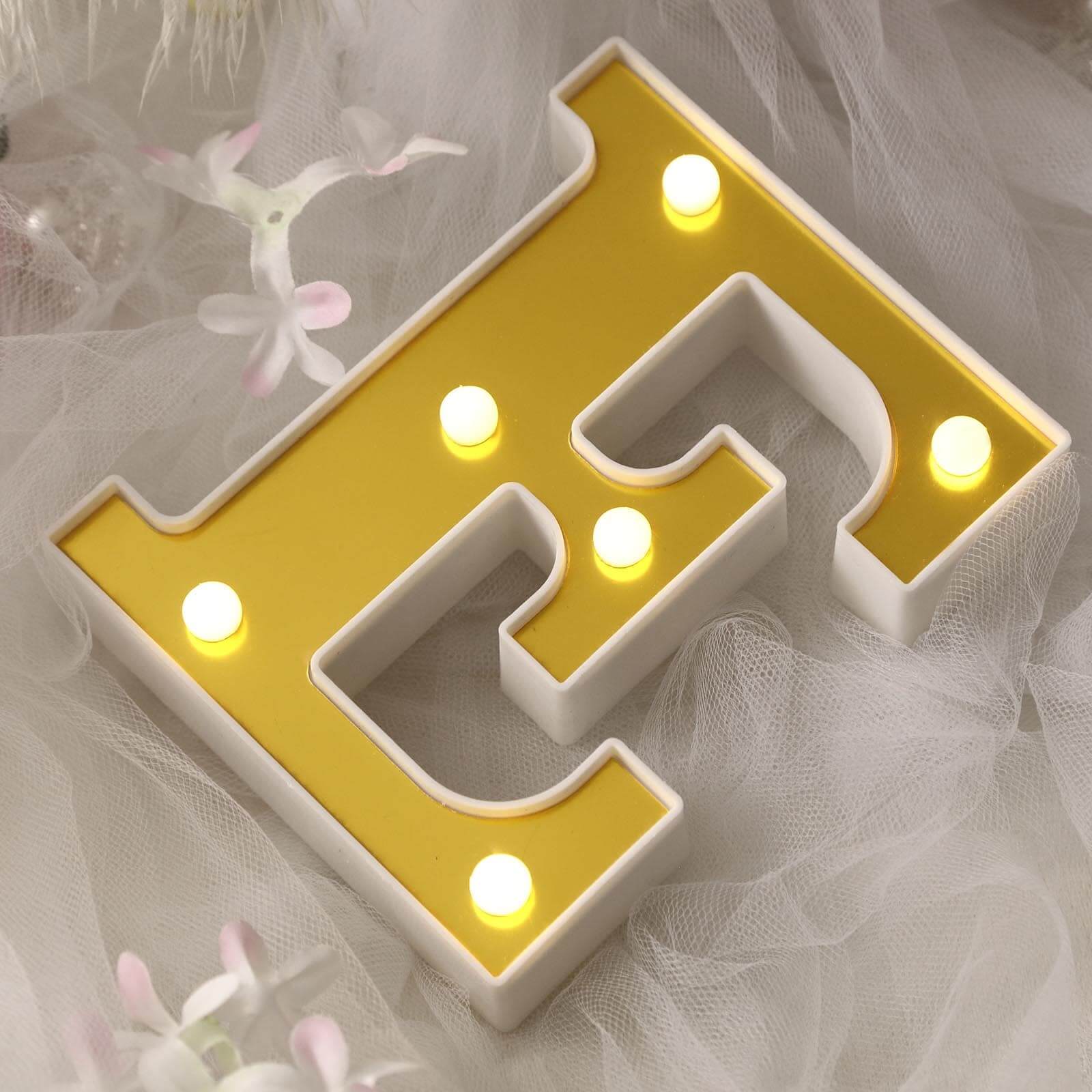 3D Marquee Letter E Warm White 6 LED Lights Gold - Chic Light-Up Decor for Events 6