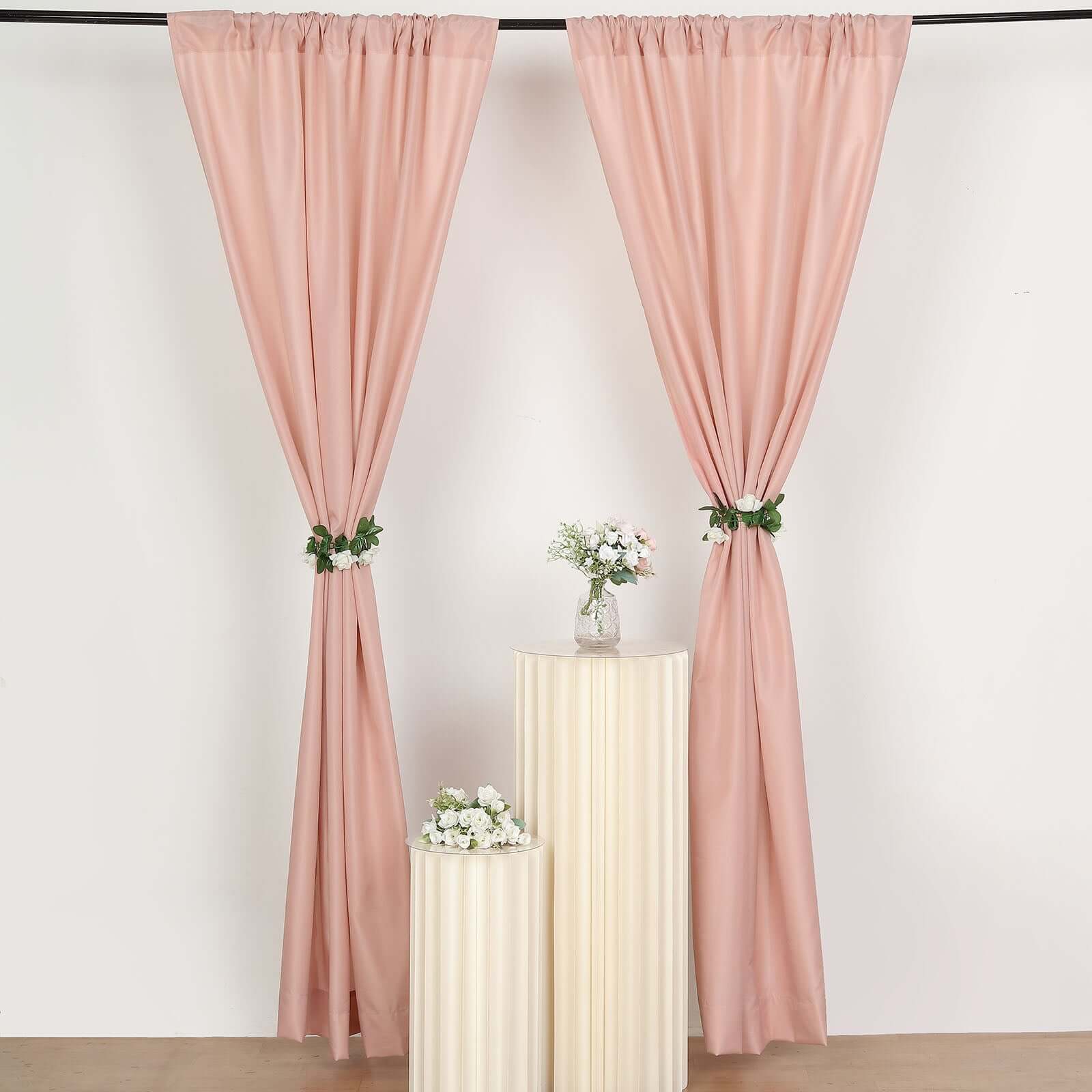 2 Pack Dusty Rose Polyester Event Curtain Drapes, 10ftx8ft Backdrop Event Panels With Rod Pockets 130 GSM