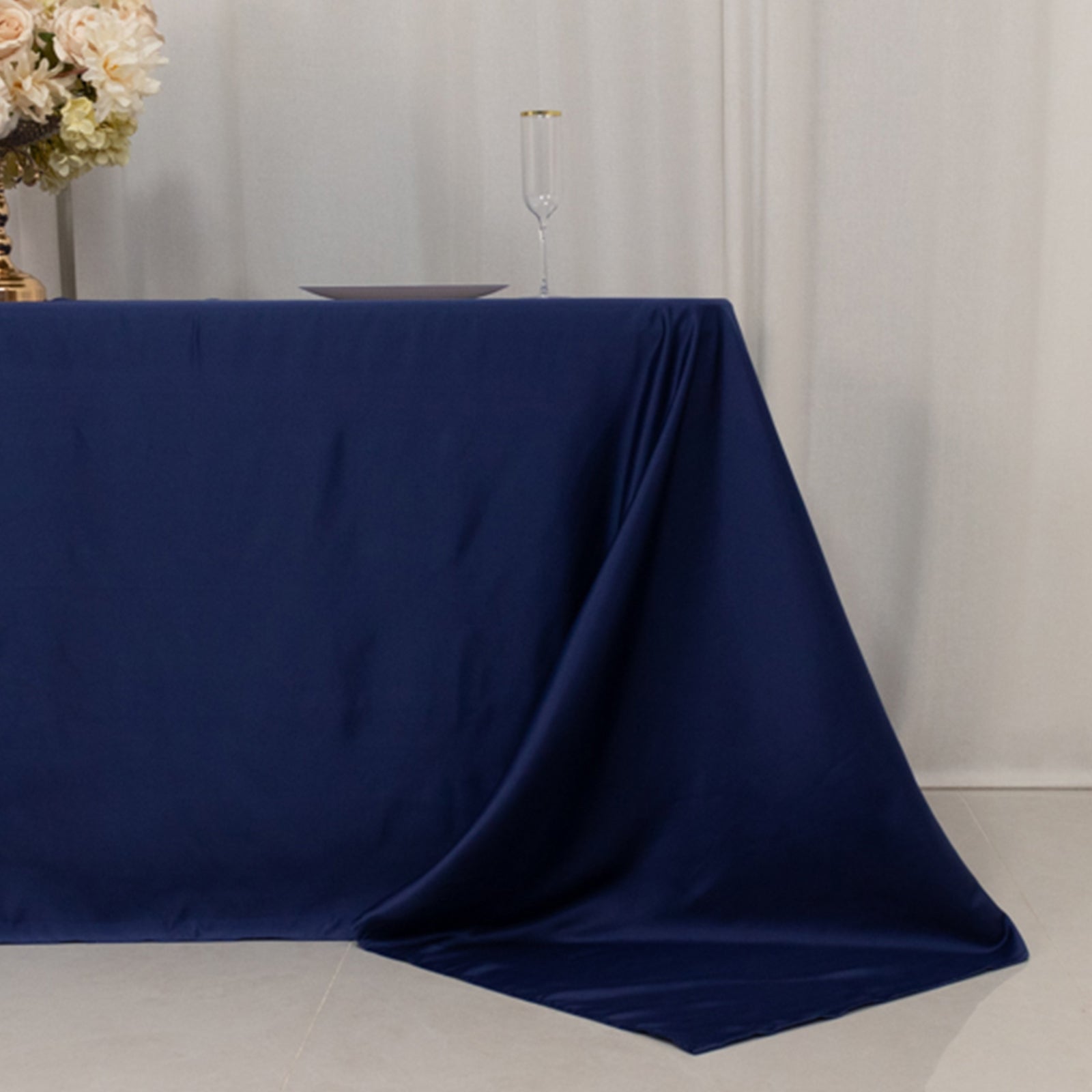 Lamour Satin 90x132 Rectangle Tablecloth Navy Blue - Soft & Silk-Like Seamless Table Cover