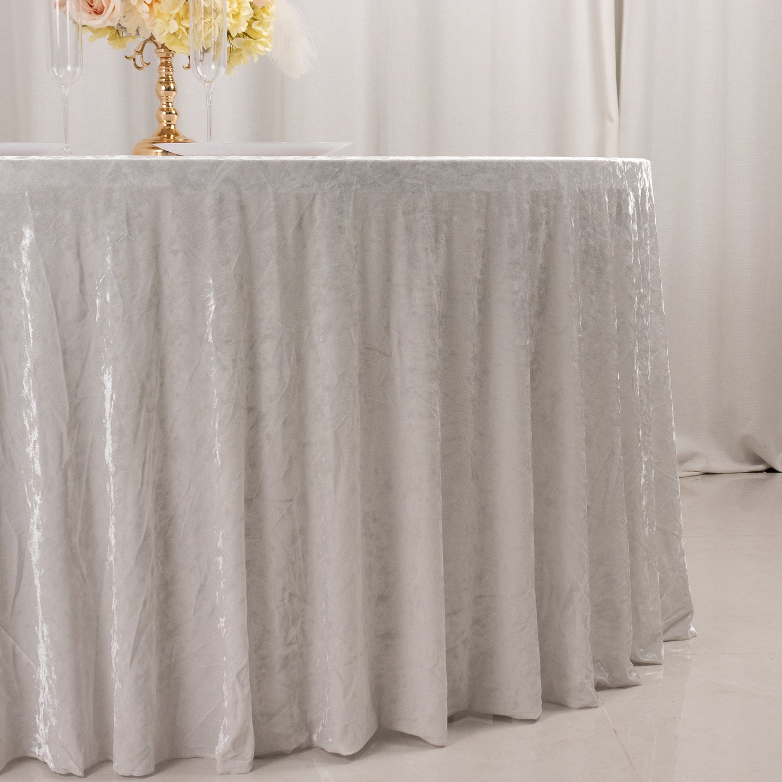 Premium Crushed Velvet 120 Round Tablecloth White - Reusable Soft & Stylish Seamless Table Cover