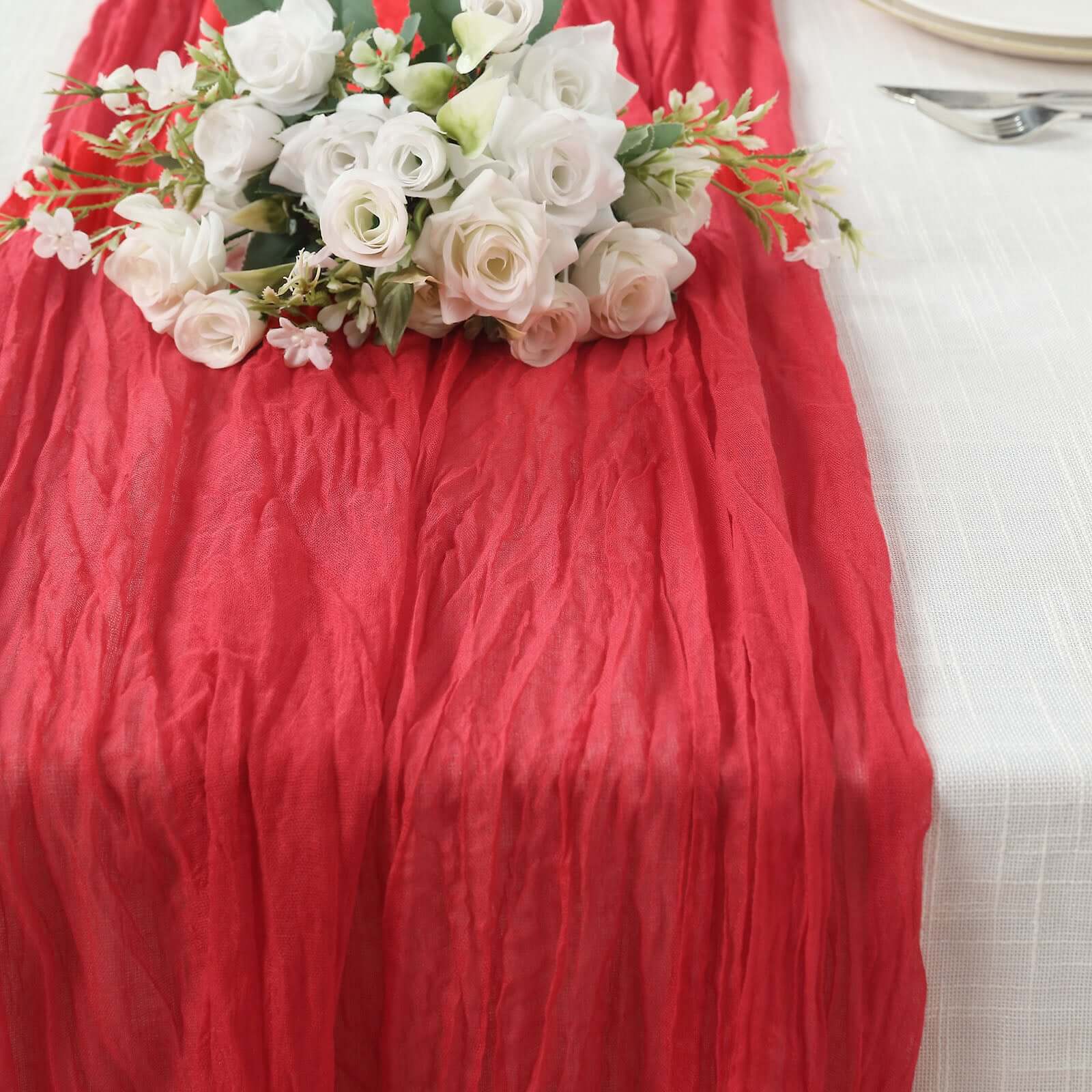 Gauze Cheesecloth 10ft Table Runner Red - Rustic Boho Style