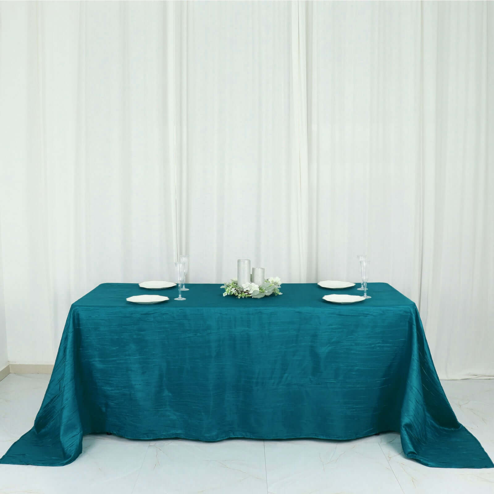 Taffeta 90x132 Rectangle Tablecloth Teal - Seamless Accordion Crinkle Table Cover