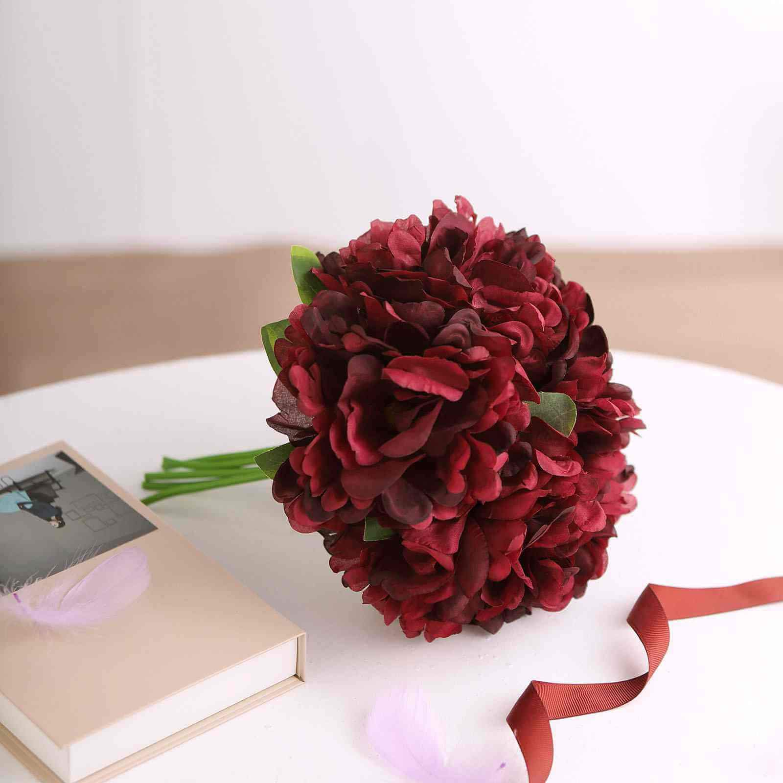 11 Burgundy Real Touch Artificial Silk Peonies Flower Bouquet