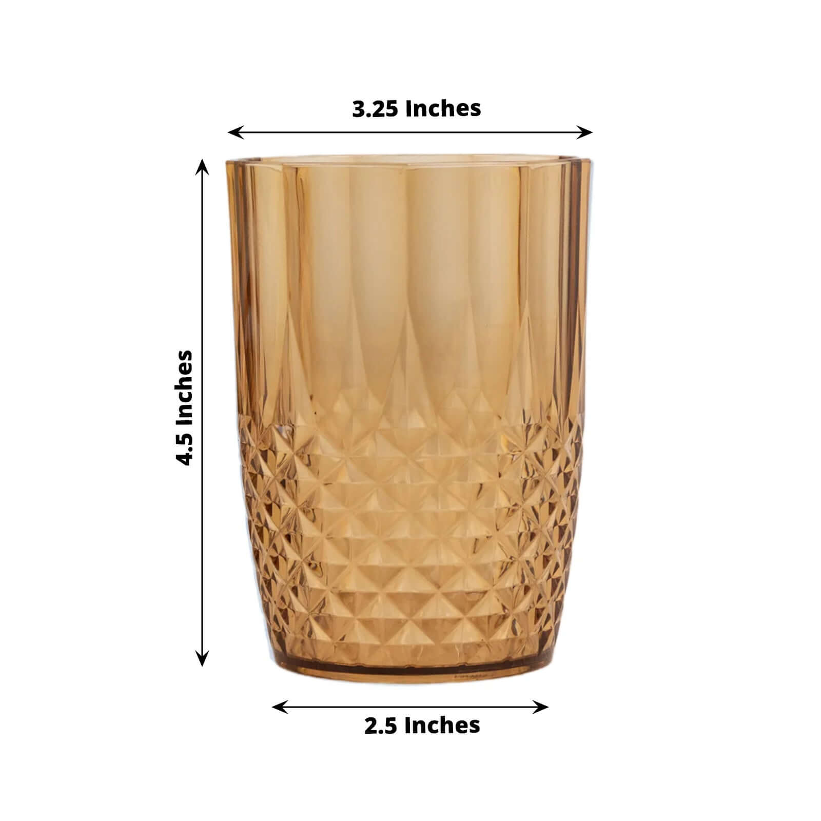 6-Pack Plastic Short Tumblers Amber Gold Transparent Crystal Cut Style - Reusable All-Purpose Glasses 16oz