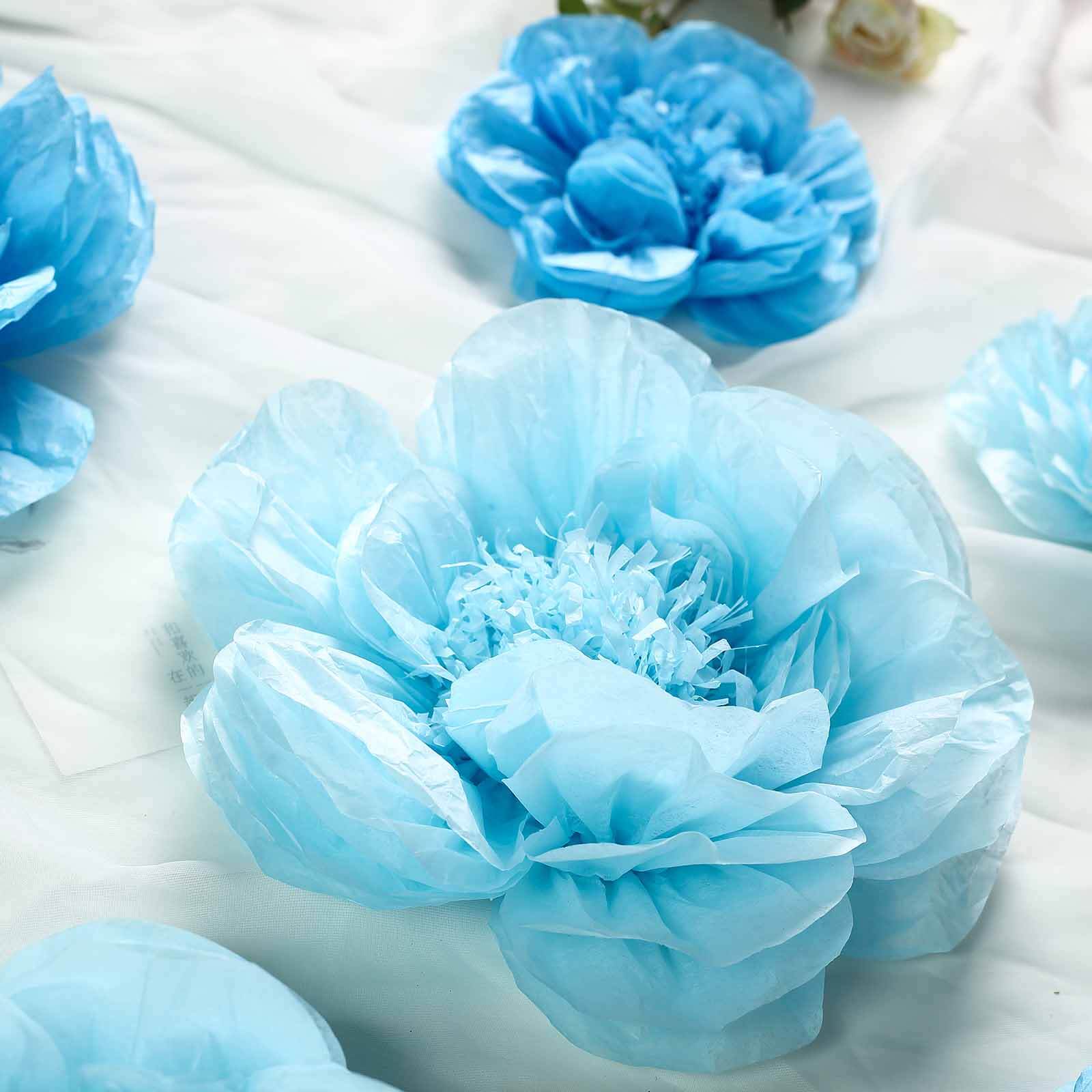 Set of 6 Periwinkle Turquoise Peony 3D Paper Flowers Wall Decor - 7,9,11