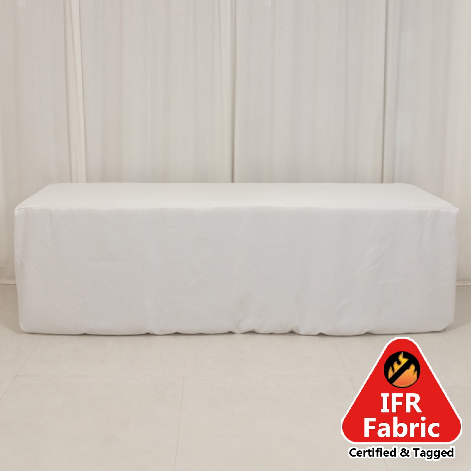 Fire Retardant Premium Polyester 8ft Rectangular Tablecloth White Fitted High-Performance Table Cover for Large Gatherings