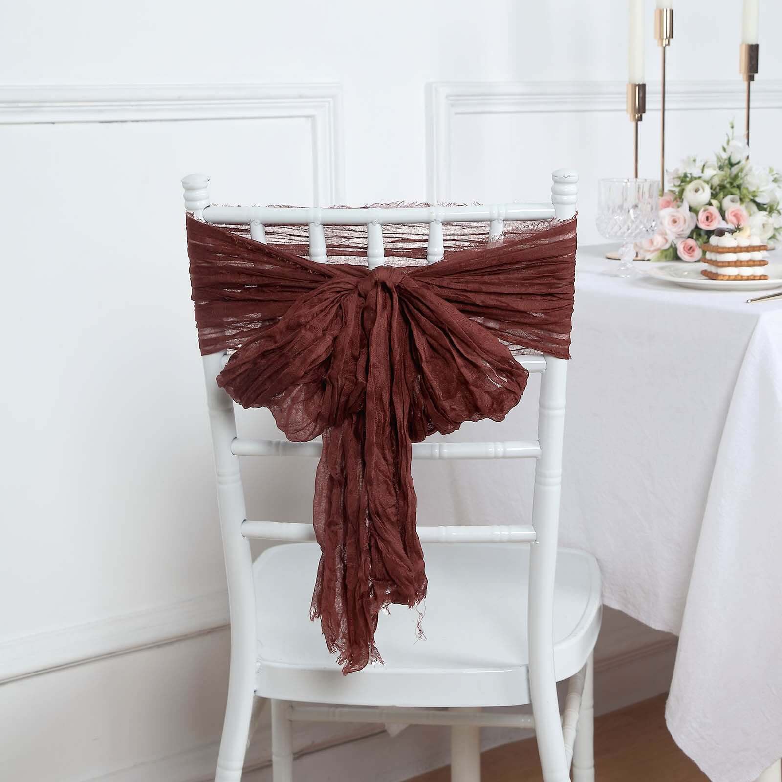 5 Pack Cheesecloth Gauze 16x88 Chair Sashes Burgundy - Boho Chair Decorations