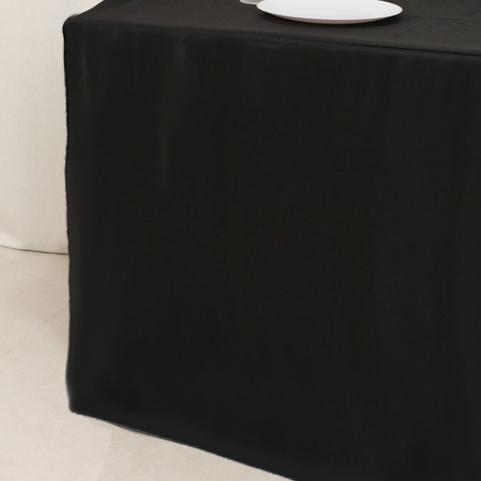 Fitted Polyester 72x24x42 Rectangle Tablecloth Black - Secure Fit for Elevated Tables