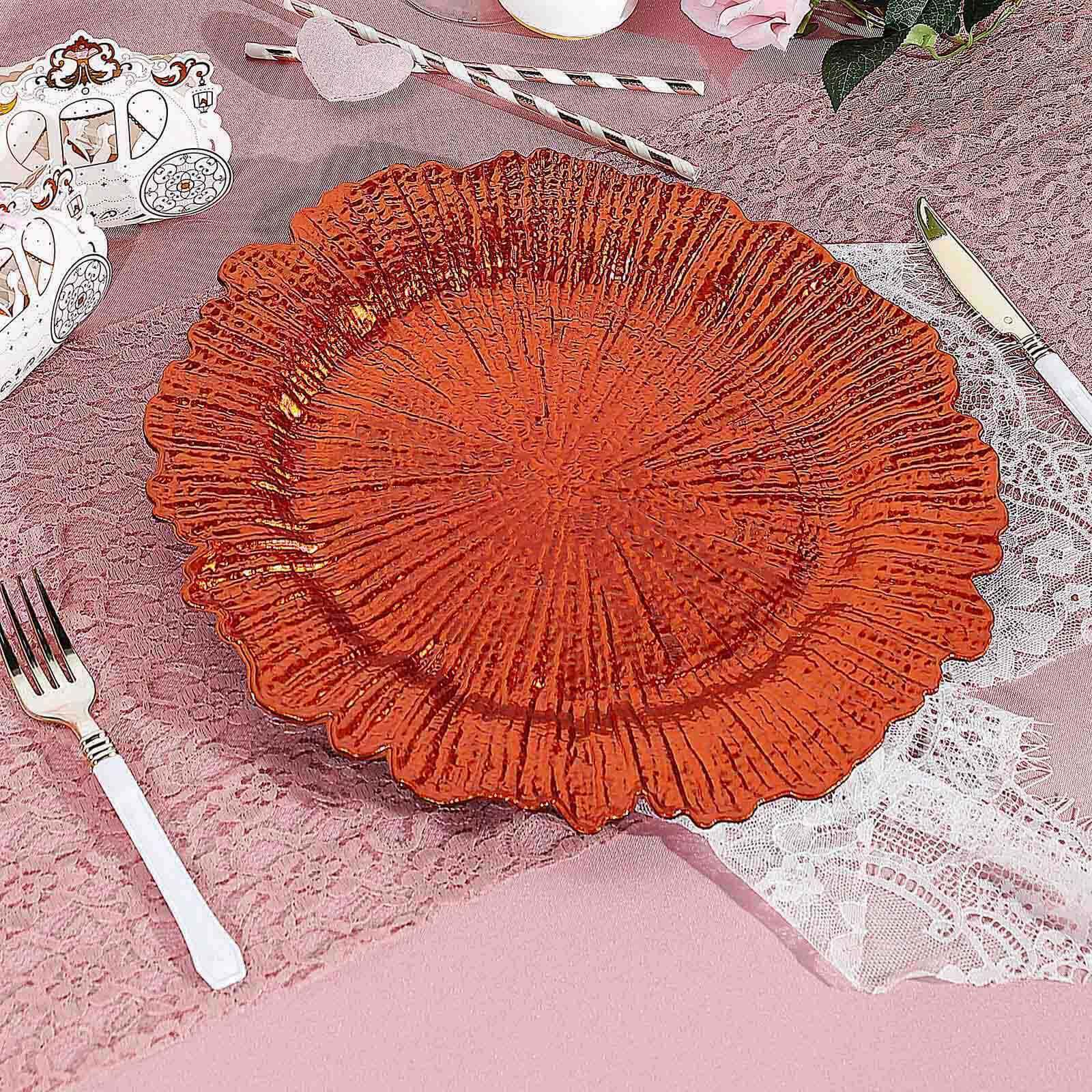 6-Pack Acrylic Plastic Round Charger Plates 13 in Orange with Reef Design, Dinner Charger Tableware