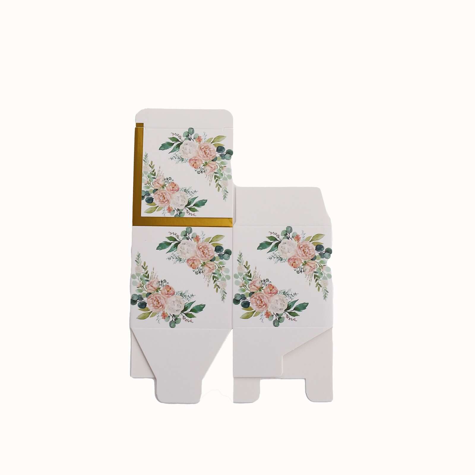 25 Pack White Pink Peony Flowers Print Paper Favor Boxes with Gold Edge, Cardstock Party Shower Candy Gift Boxes - 3x3x3