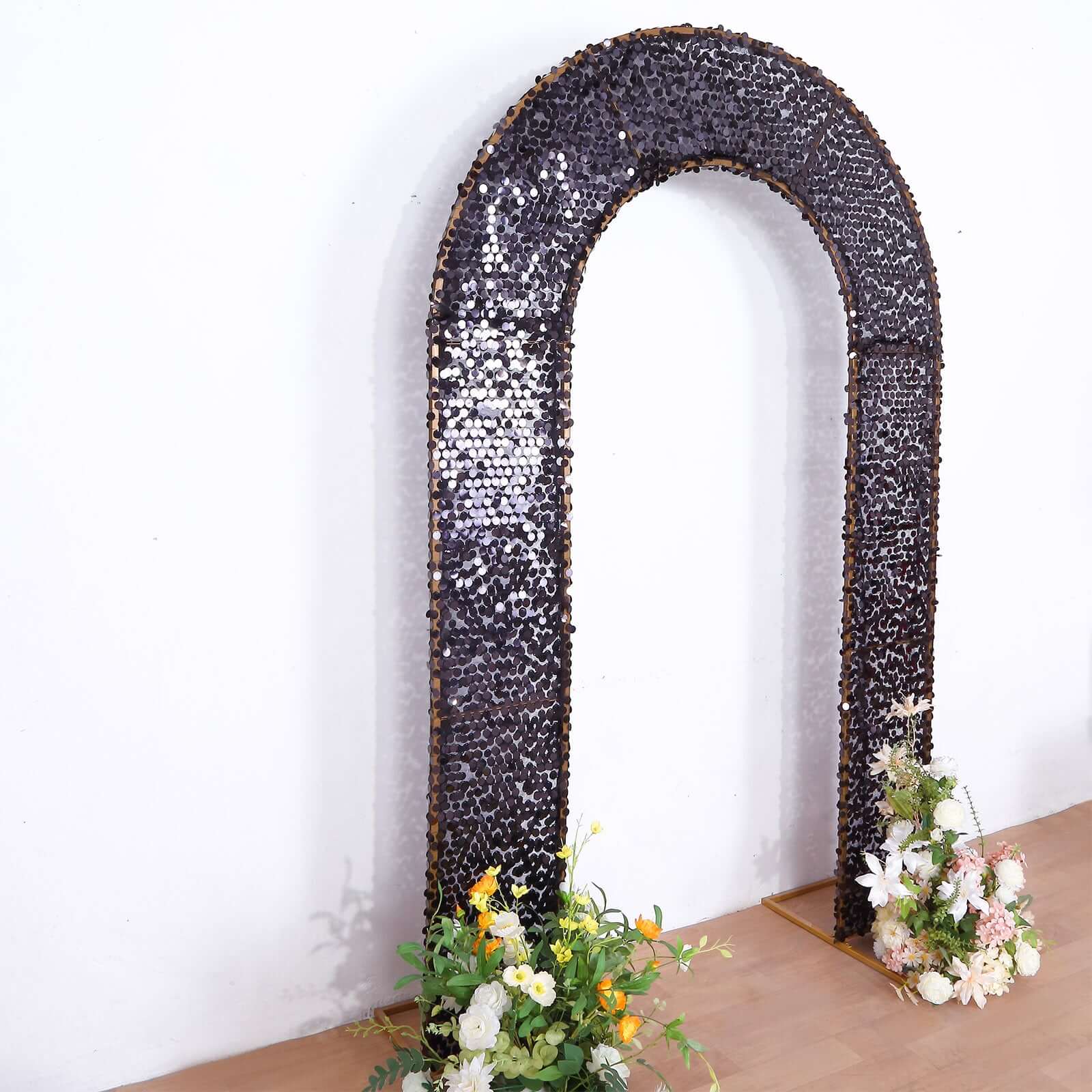 8ft Black Double Sided Big Payette Sequin Open Arch Wedding Arch Cover, U-Shaped Fitted Wedding Backdrop Slipcover