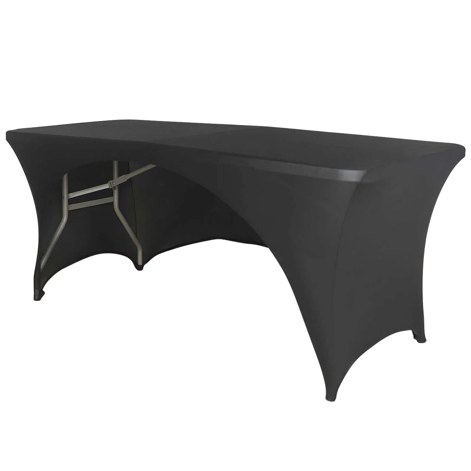 Stretch Spandex 72x30 Rectangular Table Cover Black with Curved Open Back Design Tailored Professional Look