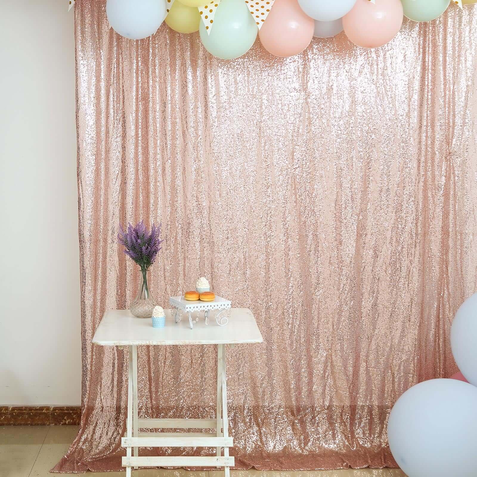 8ftx8ft Blush Sequin Event Curtain Drapes, Backdrop Event Panel