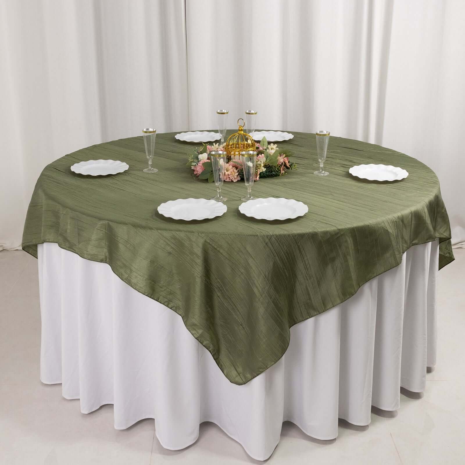 Taffeta 72x72 Table Overlay Square Tablecloth Dusty Sage Green - Accordion Crinkle Table Cover