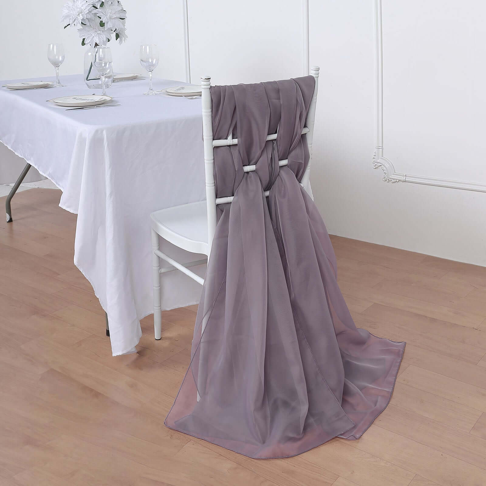 5 Pack Premium Chiffon Chair Sashes Violet Amethyst - Soft & Lightweight Designer Chair Bows 22x78