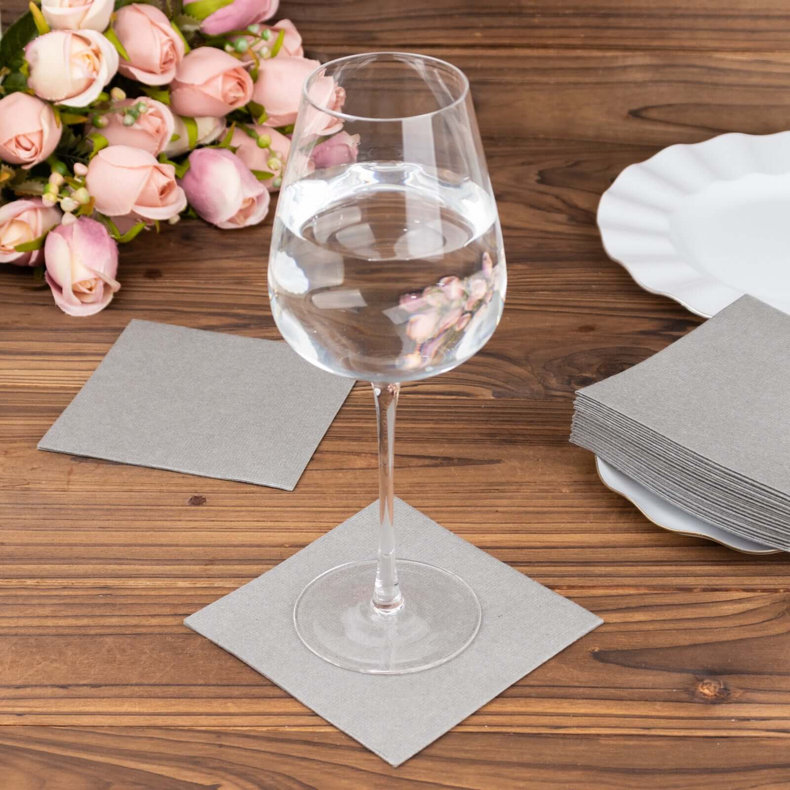 20-Pack Paper Linen-Like Cocktail Napkins Silver - Disposable 5x5 Airlaid Soft Napkins