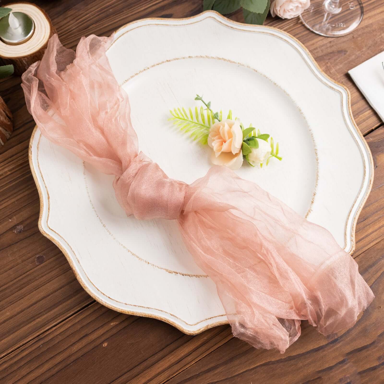 5 Pack Crinkled Organza 21x21 Napkins Dusty Rose - Rustic Style Dinner & Party Napkins