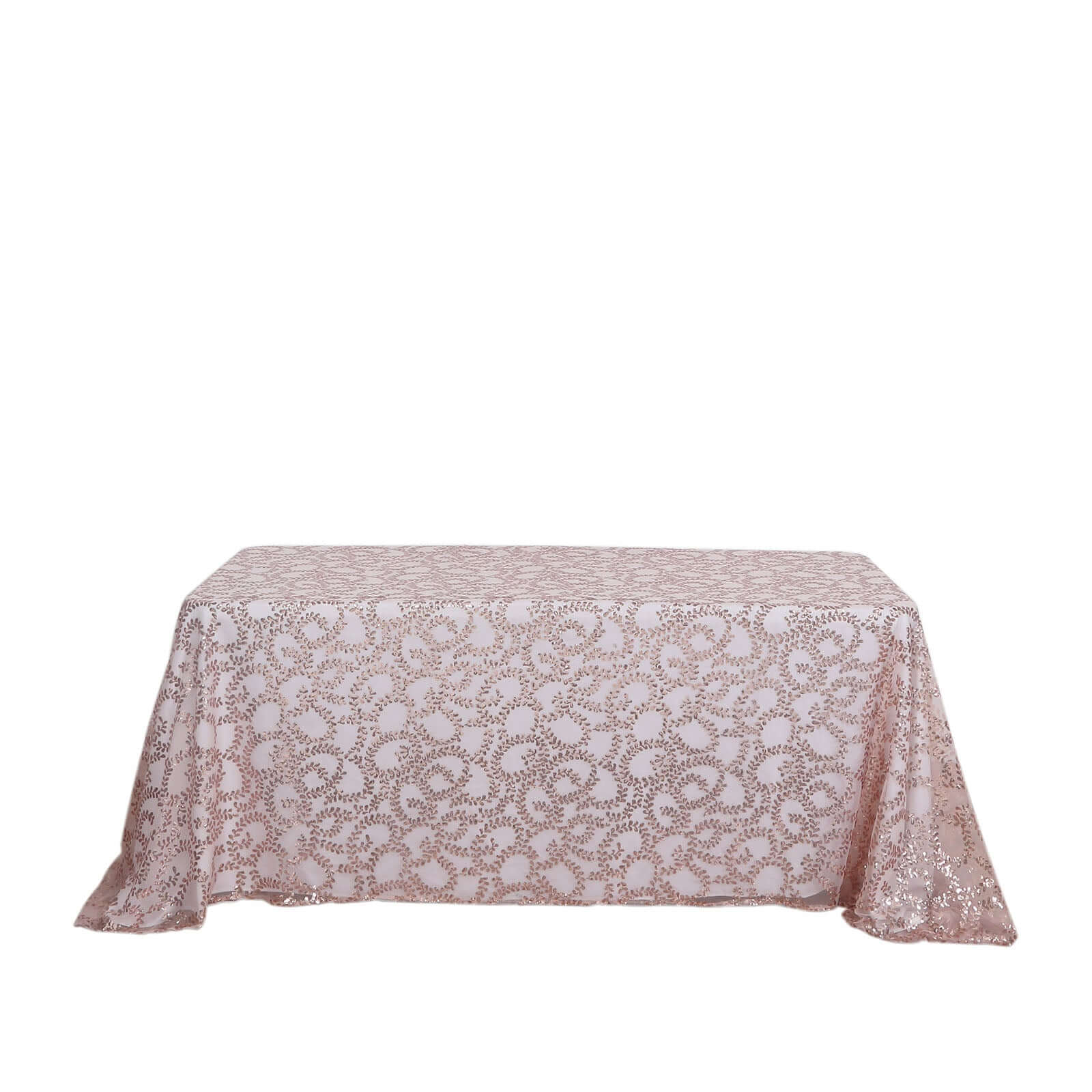 Tulle 90x156 Rectangle Tablecloth Rose Gold - Sequin Leaf Embroidered Table Cover
