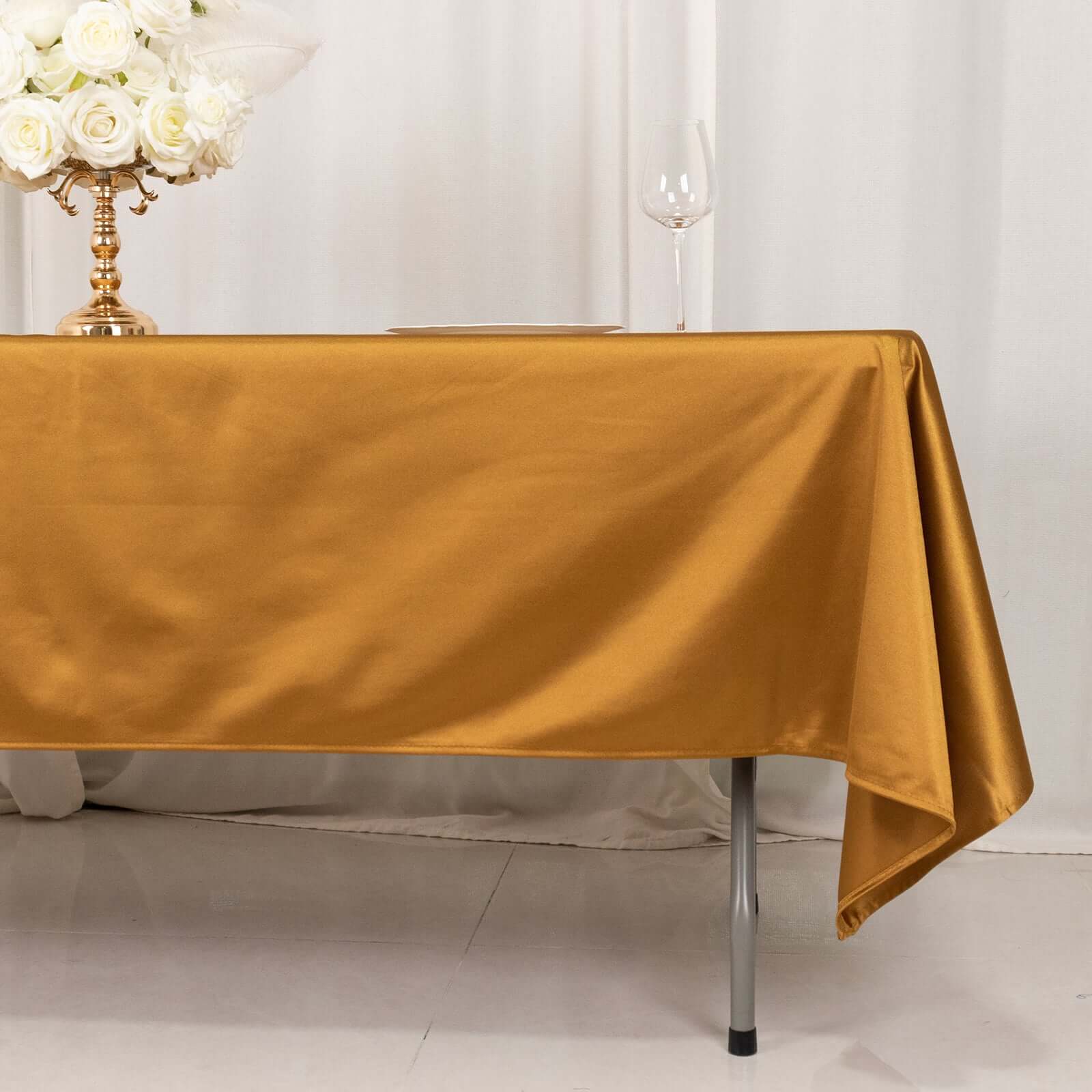 Premium Scuba Rectangular 60x102 Tablecloth Shimmering Gold - Wrinkle Free, Stain Resistant & Seamless Table Cover for Weddings and Parties