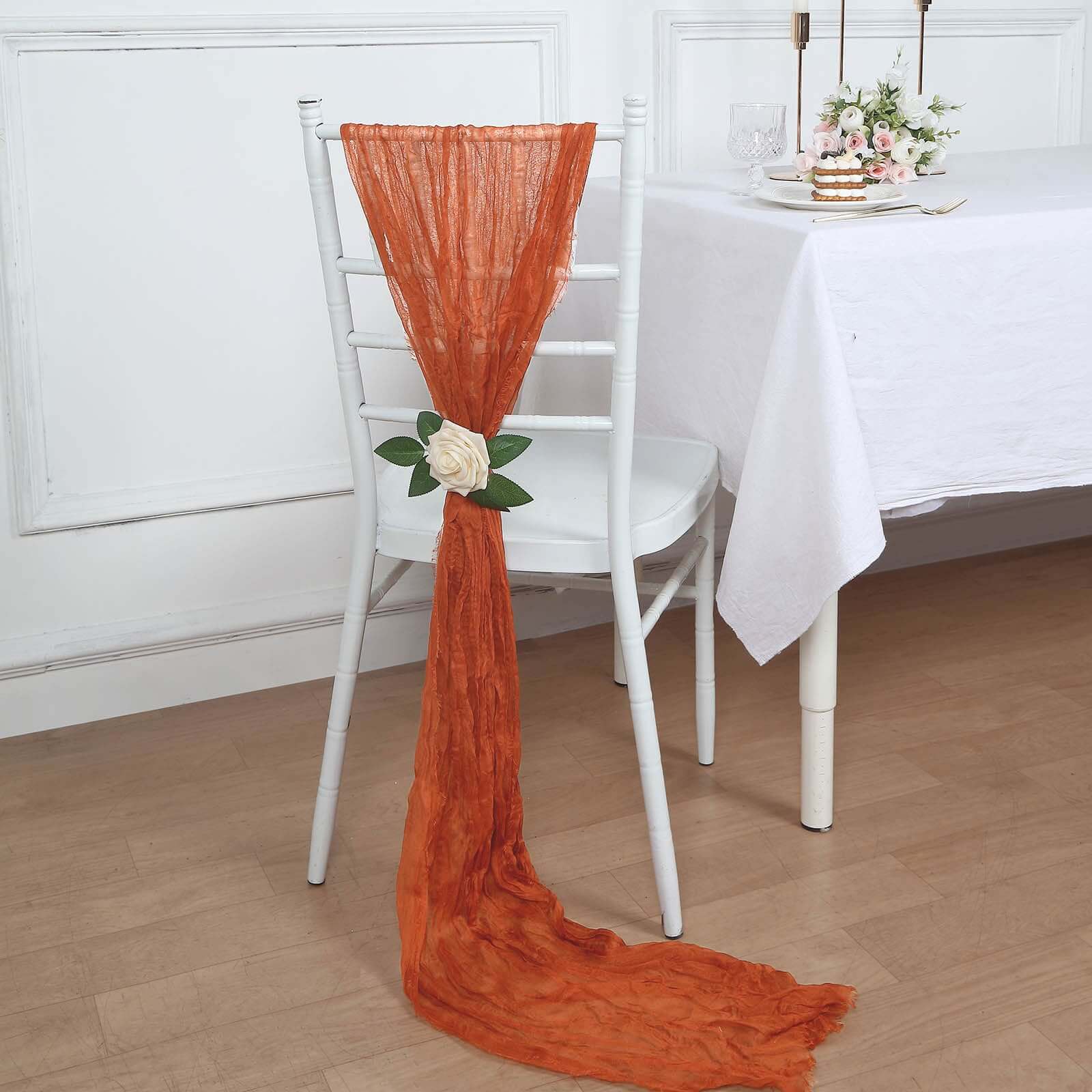 5 Pack Cheesecloth Gauze 16x88 Chair Sashes Terracotta (Rust) - Boho Chair Decorations