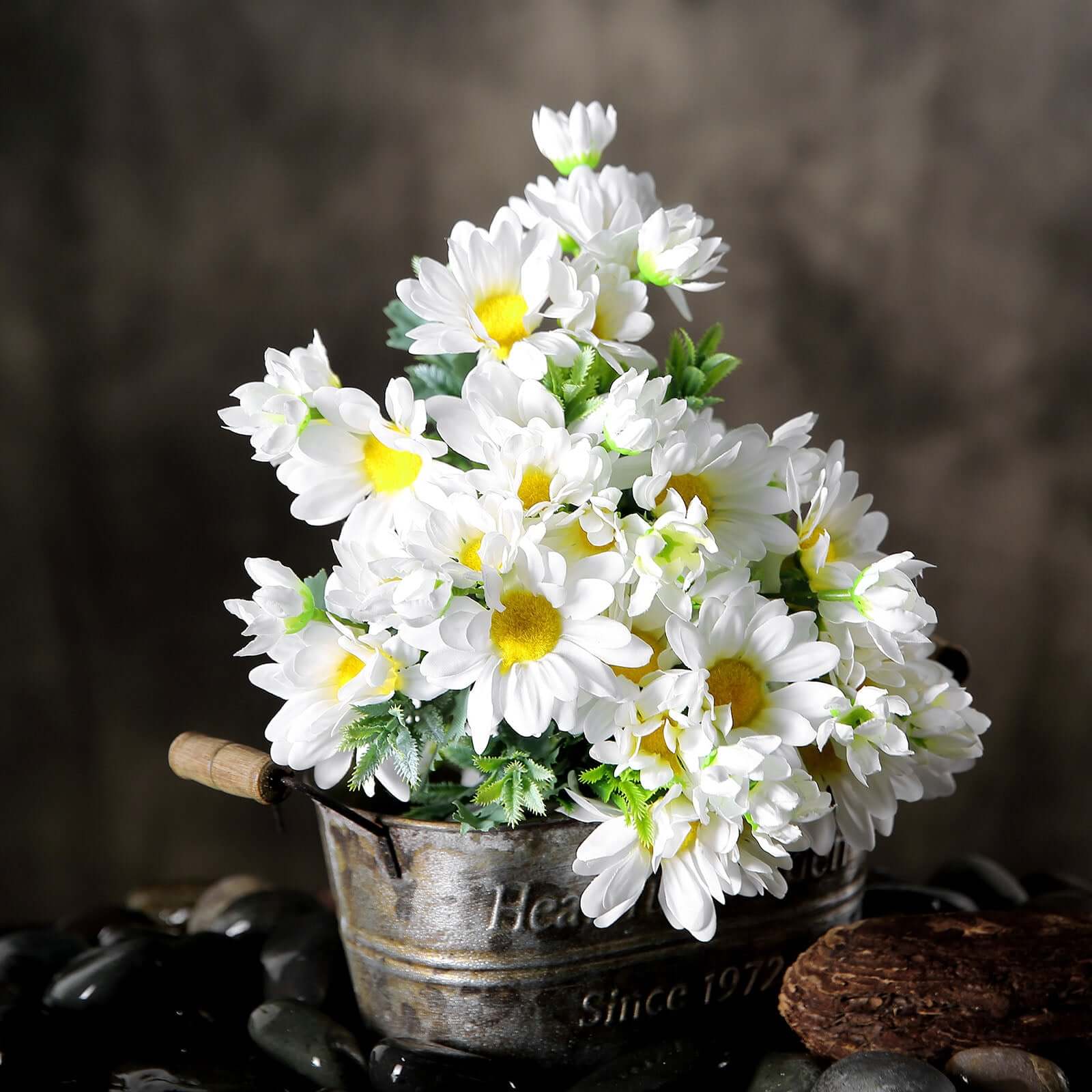 4 Bushes 11 White Artificial Silk Daisy Flower Bouquet Branches