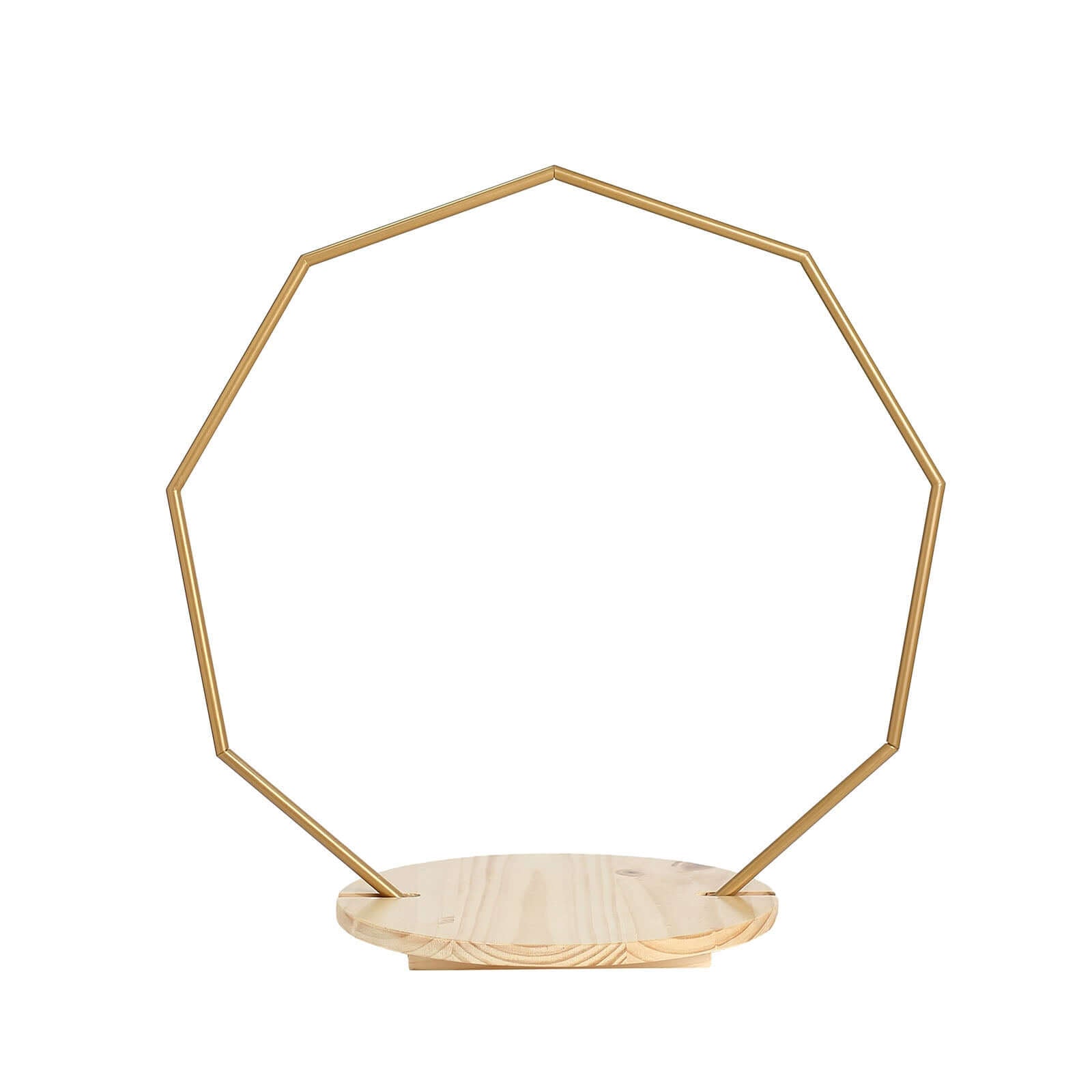 Metal Nonagon Floral Hoop Cake Stand Gold - Chic Geometric Dessert Display DIY Centerpiece Table Decoration With Wooden Base 27