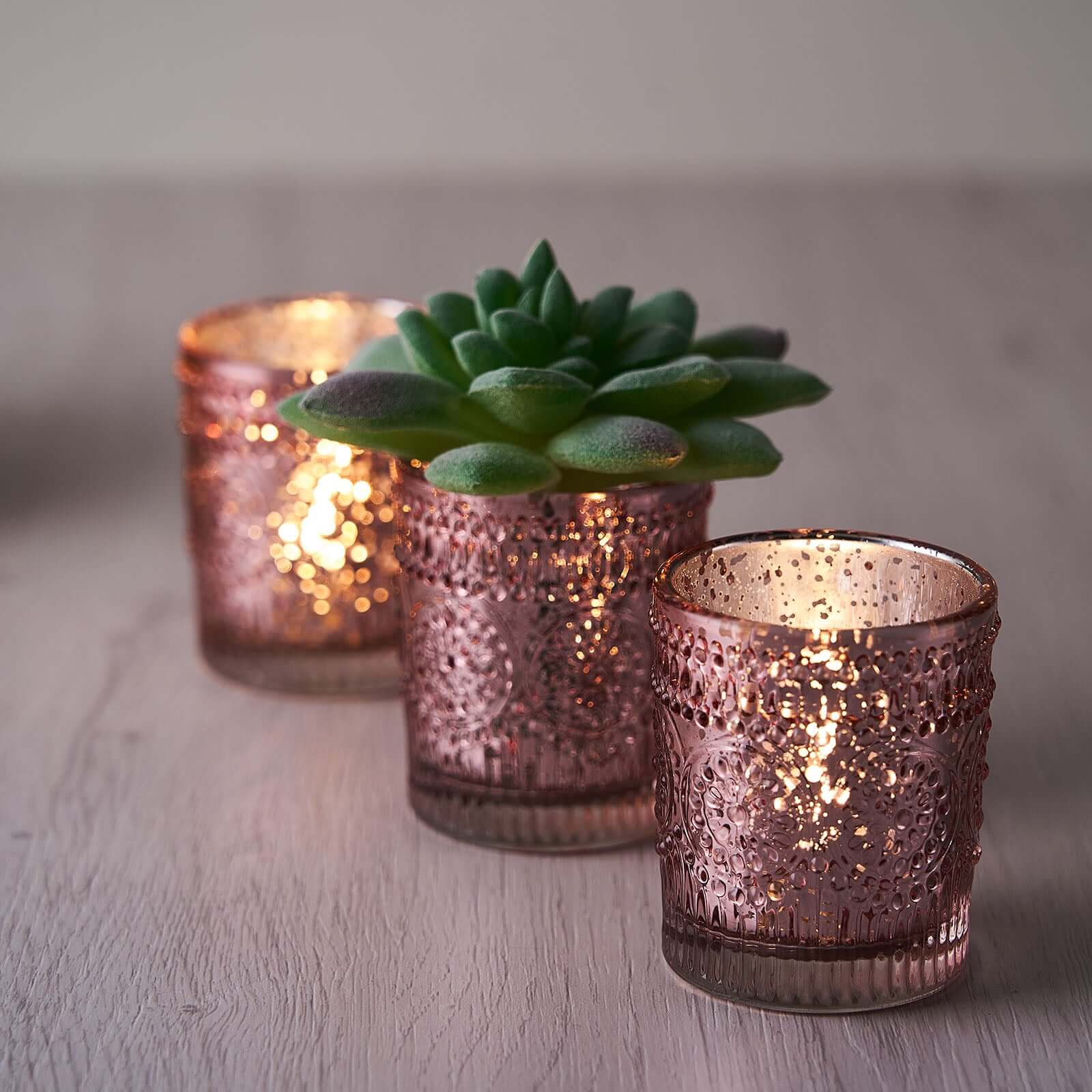 6-Pack Mercury Glass Candle Holders Rose Gold Primrose Design - Votive Tealight Holders for Weddings