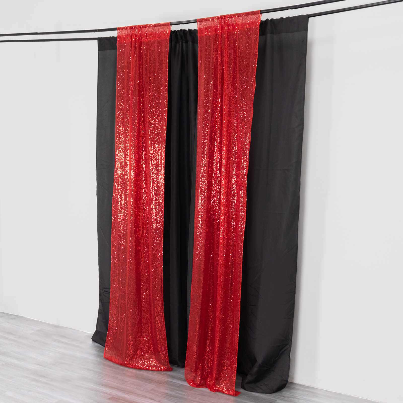 2 Pack Red Sequin Event Curtain Drapes with Rod Pockets, Seamless Backdrop Event Panels - 8ftx2ft