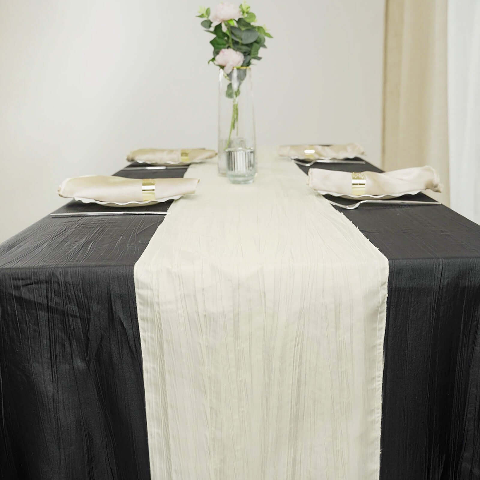 Taffeta 12x108 Table Runner Ivory - Accordion Crinkle Design