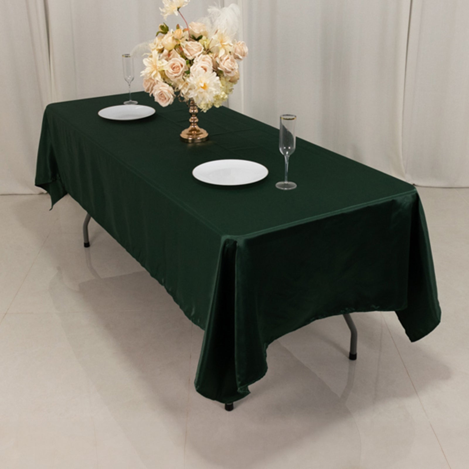 Lamour Satin 60x102 Rectangle Tablecloth Hunter Emerald Green - Durable & Silky Soft Feel Table