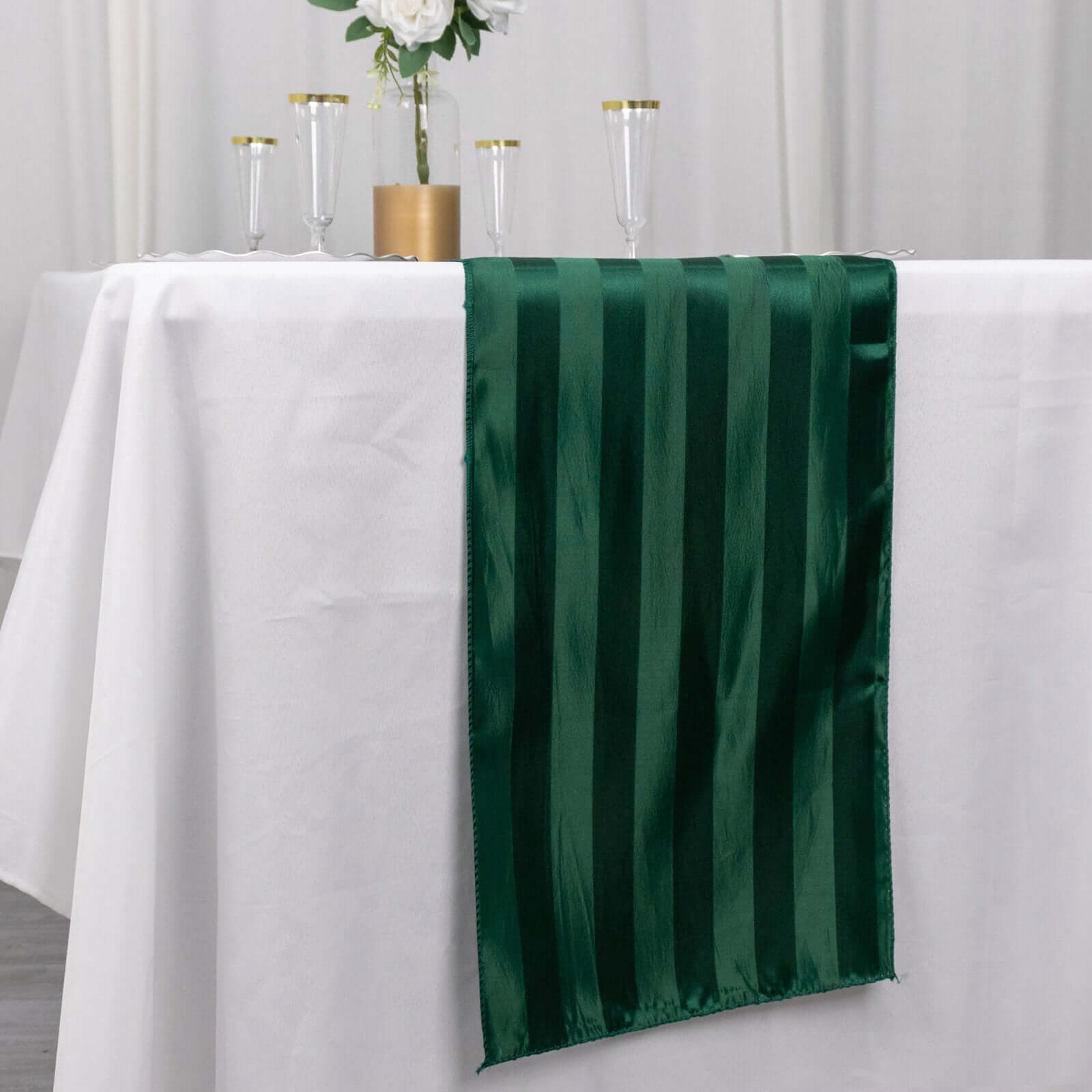 Satin 12x108 Table Runner Hunter Emerald Green - Stripe Table Decor