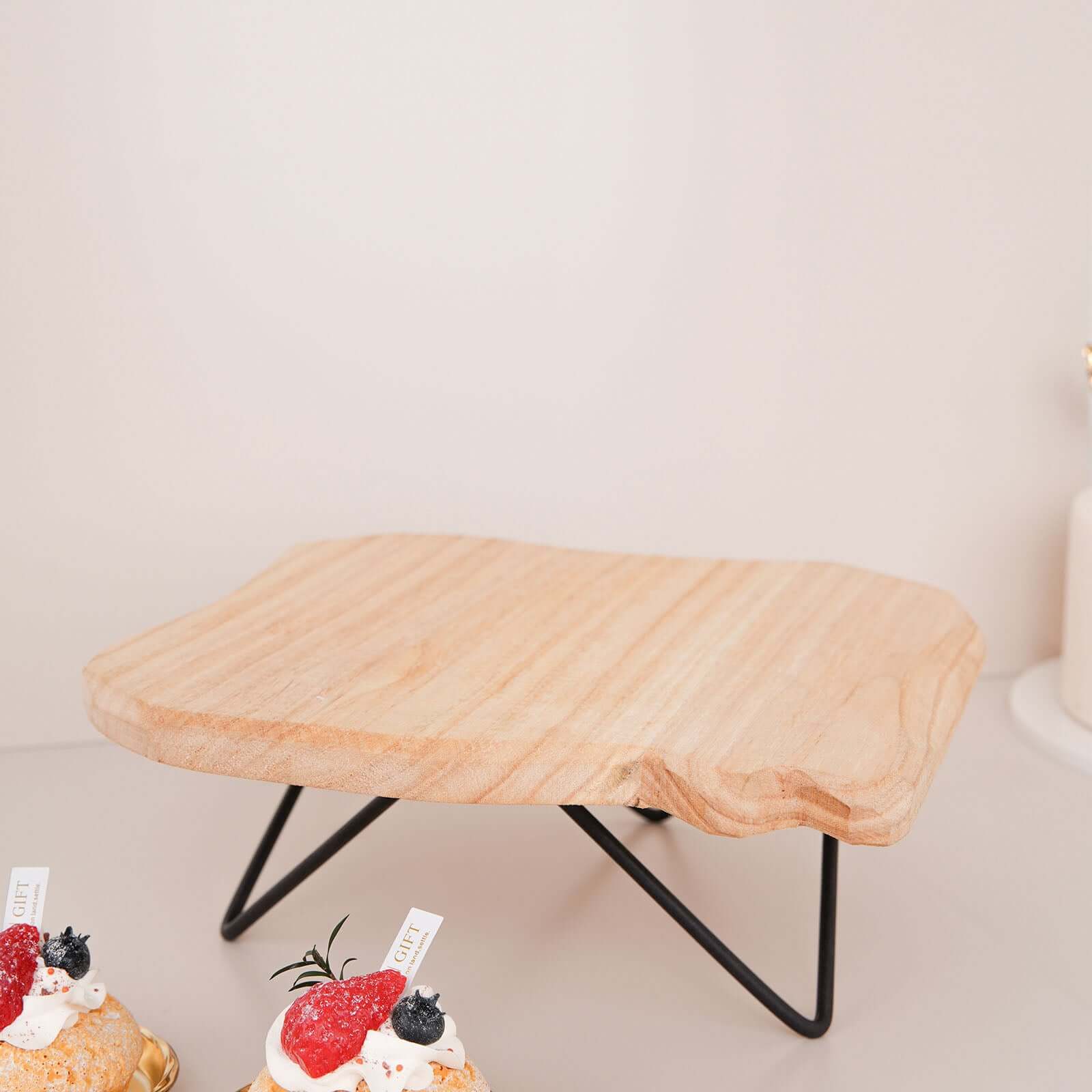 Wooden Cake Cupcake Stand Natural Wood Slice Design - Cheese Board Serving Tray with Hairpin Legs 12 Square