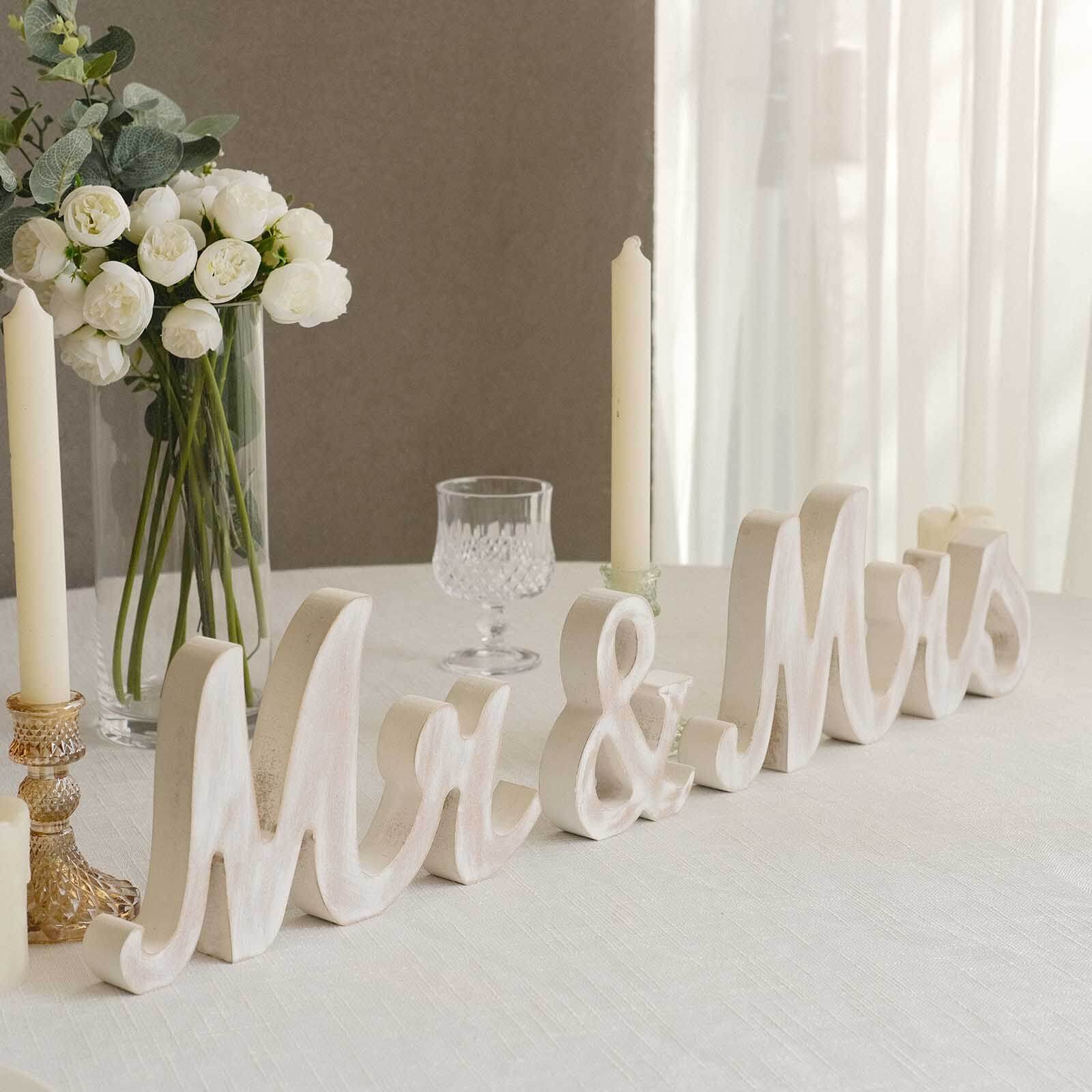 Wooden Mr & Mrs Freestanding Letters Whitewashed - Rustic Farmhouse Wedding Table Display Signs